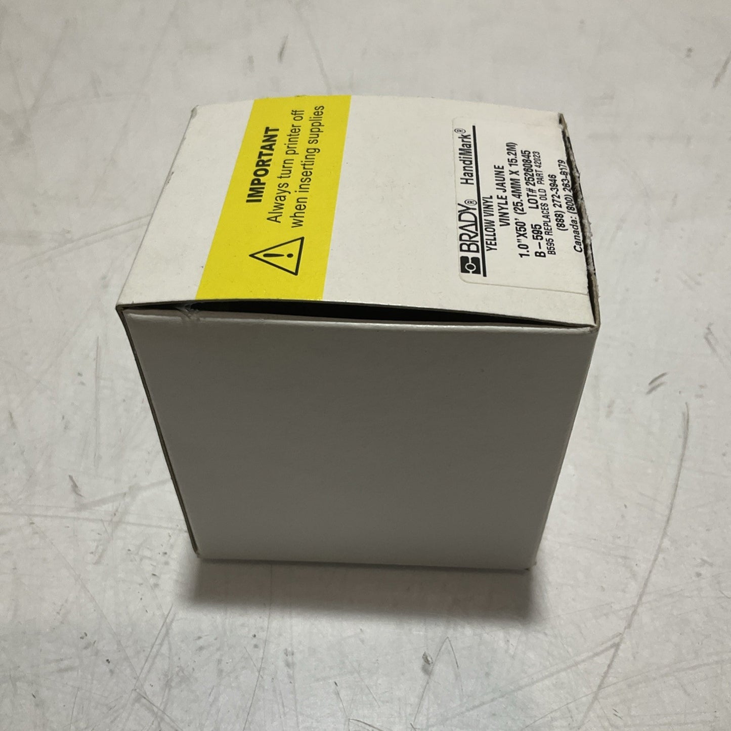 BRADY HANDIMARK 142273 YELLOW VINYL 1.0X50 25.4MX15.2M LABLE TAPE Z2M