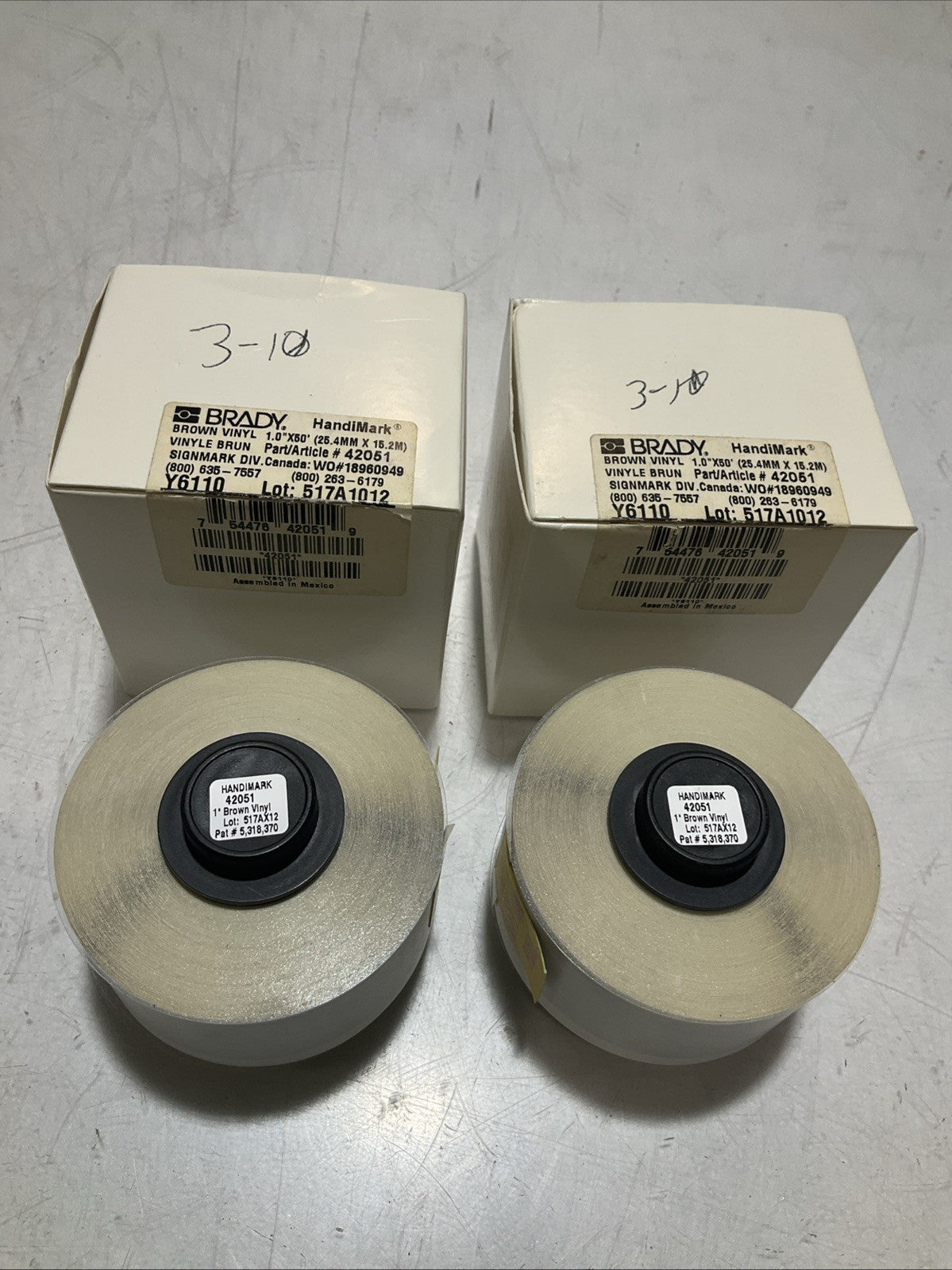 BRADY HANDIMARK Y6110-42051 BROWN VINYL 1.50X50 25.4MX15.2 LABEL TAPE QTY 2 Z2M