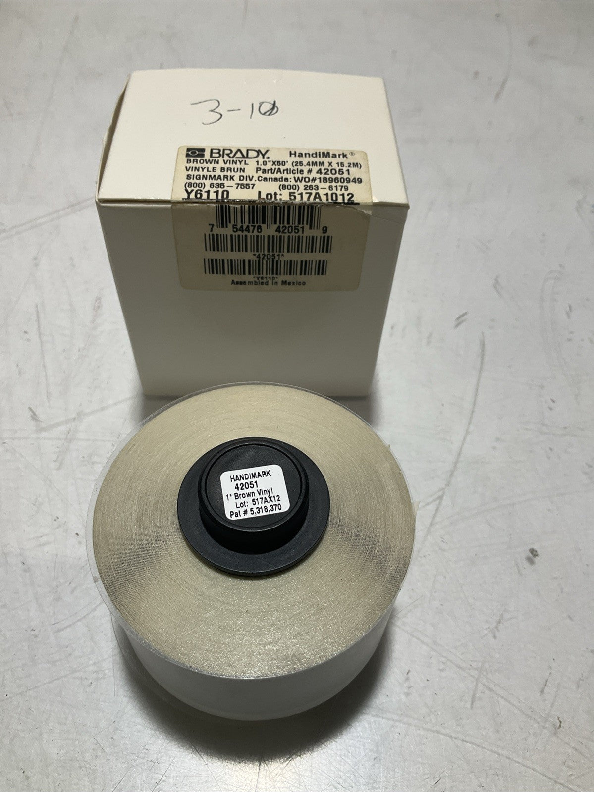 BRADY HANDIMARK Y6110-42051 BROWN VINYL 1.50X50 25.4MX15.2 LABEL TAPE QTY 2 Z2M