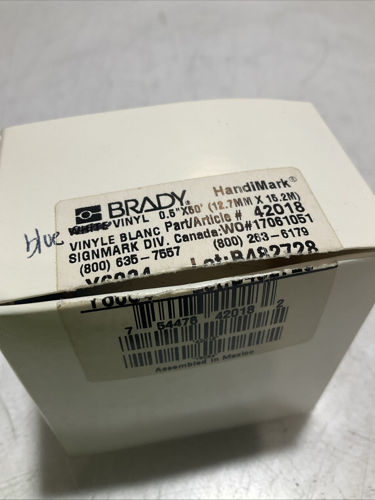 BRADY HANDIMARK Y6084 42133 -42018 BLUE VINYL 0.50X50 12.7MX15.2 Z2M