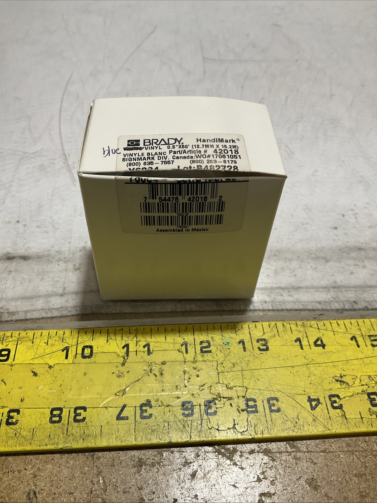 BRADY HANDIMARK Y6084 42133 -42018 BLUE VINYL 0.50X50 12.7MX15.2 Z2M