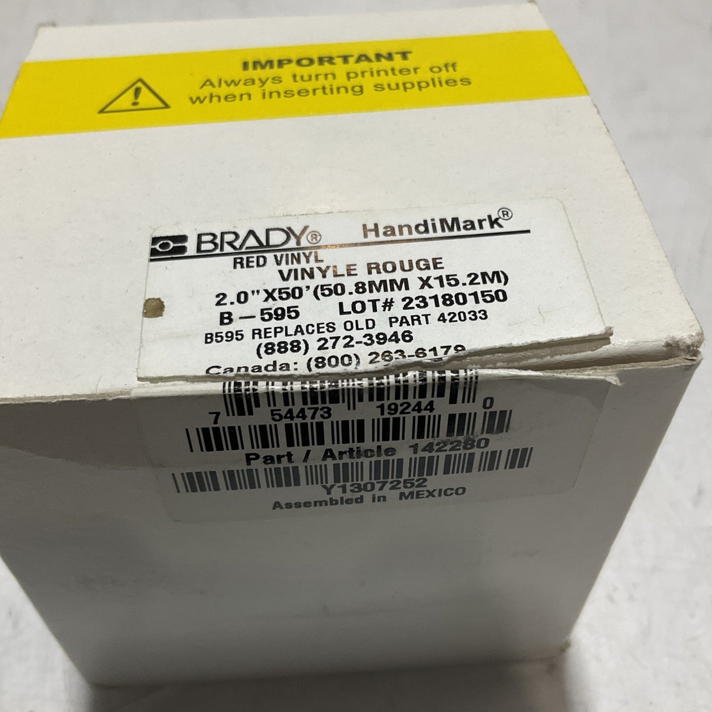 BRADY HANDIMARK 142280 23180150 RED VINYL 2.0X50 B-595 Z2M