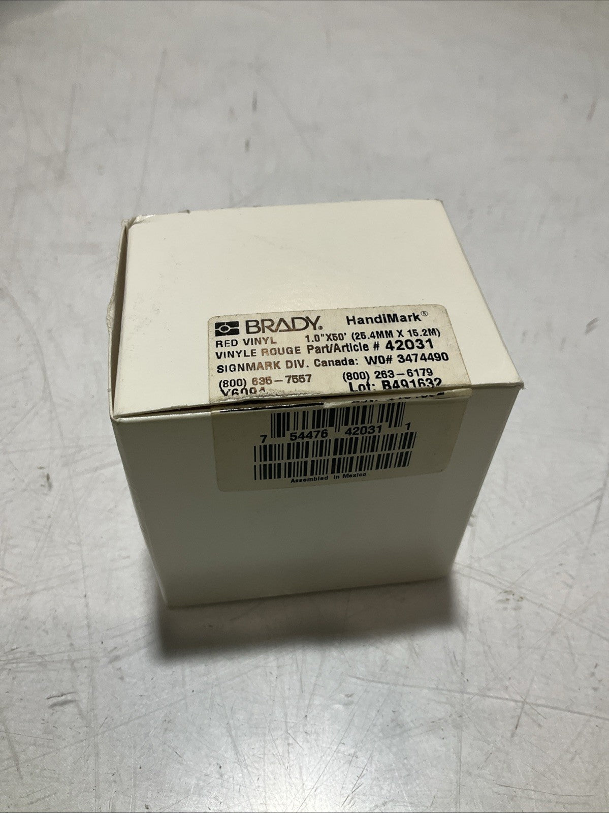 BRADY HANDIMARK Y6094-42031 RED VINYL ROUGE 1.0X50 25.4MX15.2 LABEL TAPE Z2M