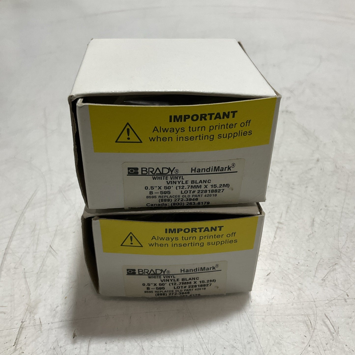 BRADY Y1306657 B-595- 142269 0.5X50 12.7MMX15.2M WHITE VINY LABELS QTY 2 Z2M