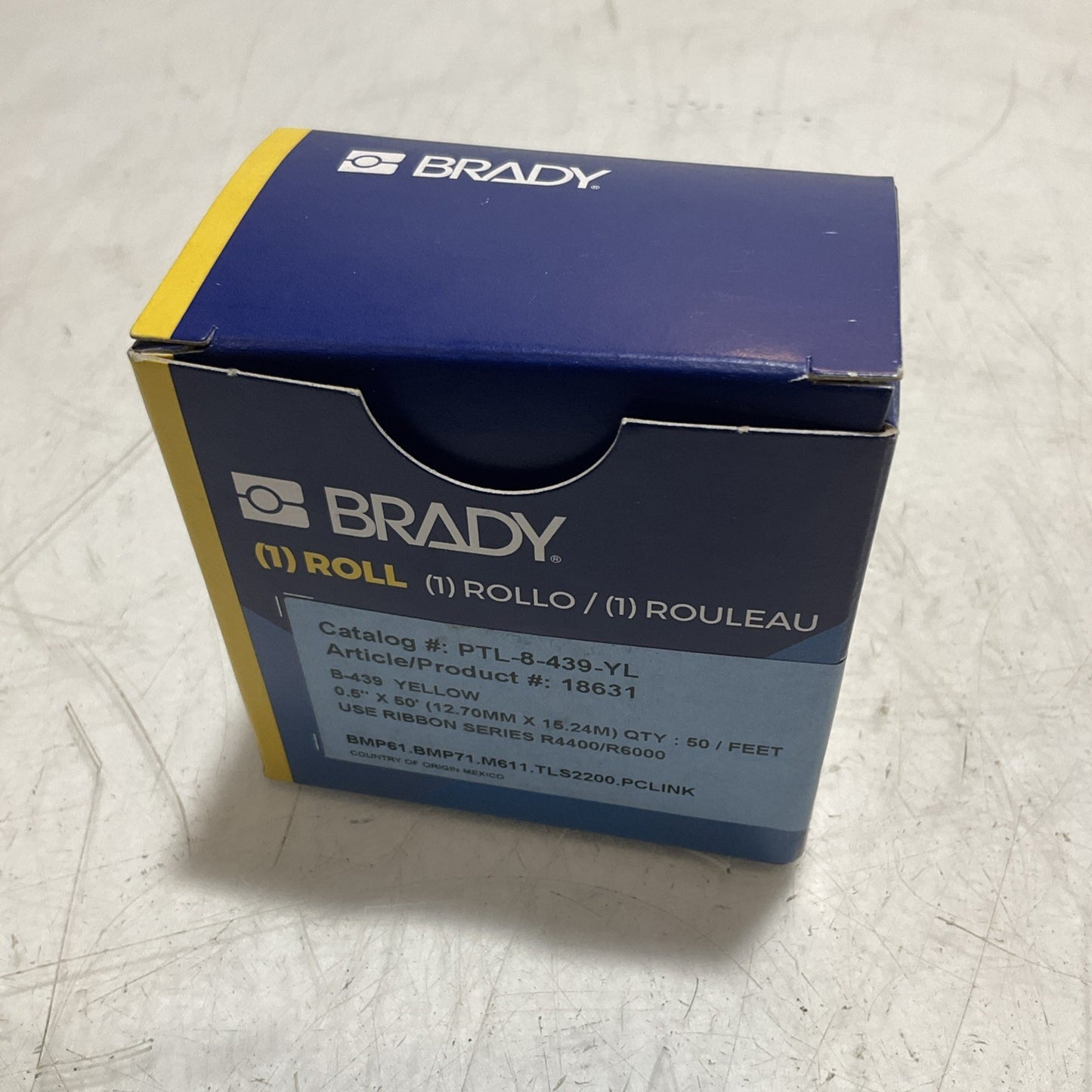BRADY B-439 PLT-8-439-YL 18631 YELLOW VINYL LABEL TAPE FOR 0.5X50' 50FEET Z2M