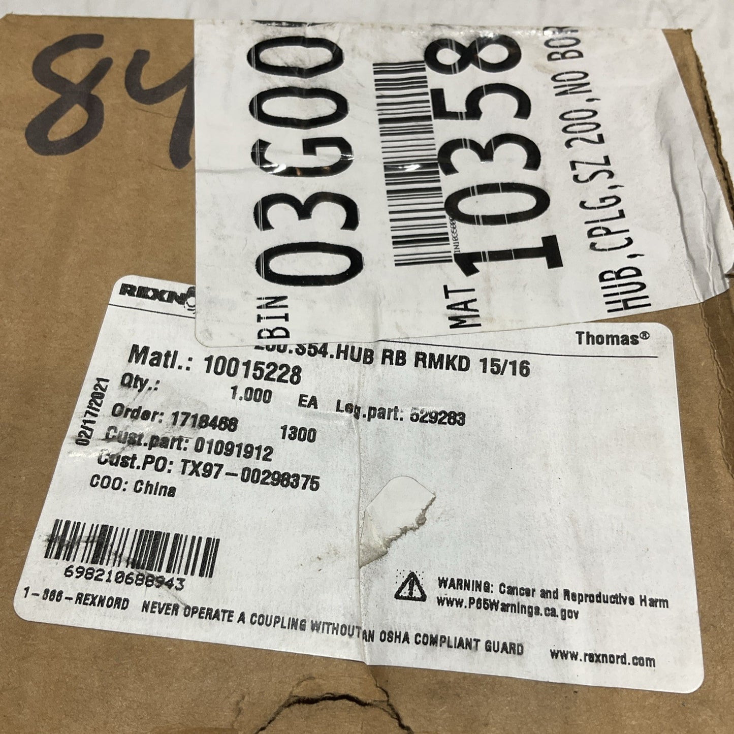 REXNORD 529283 -10015228 01091912 HUB CPLG SZ NO BORE U3S