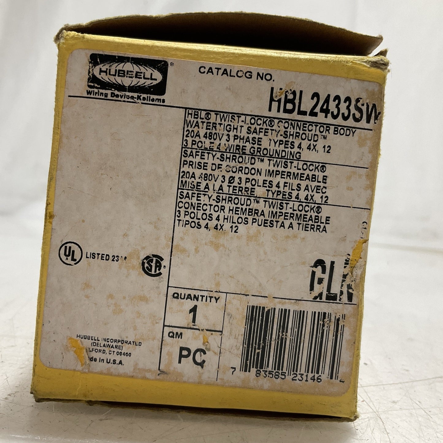 HUBBELL HBL2433SW AC CONNECTOR BODY 20A 480V FEMALE BLACK WATERTIGHT U3S