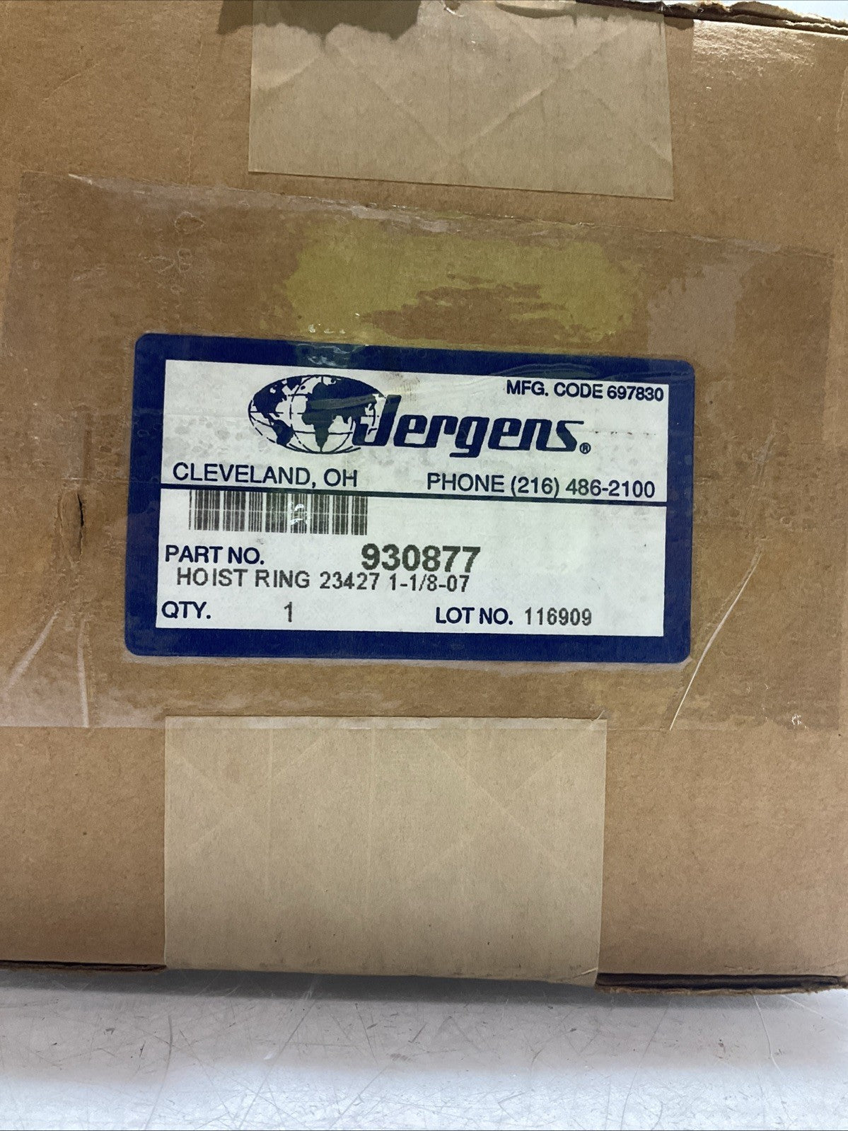 JERGENS 930877 HOIST RING TORQUE 230FT LBS RATED LOAD 10,000 LBS Z2M