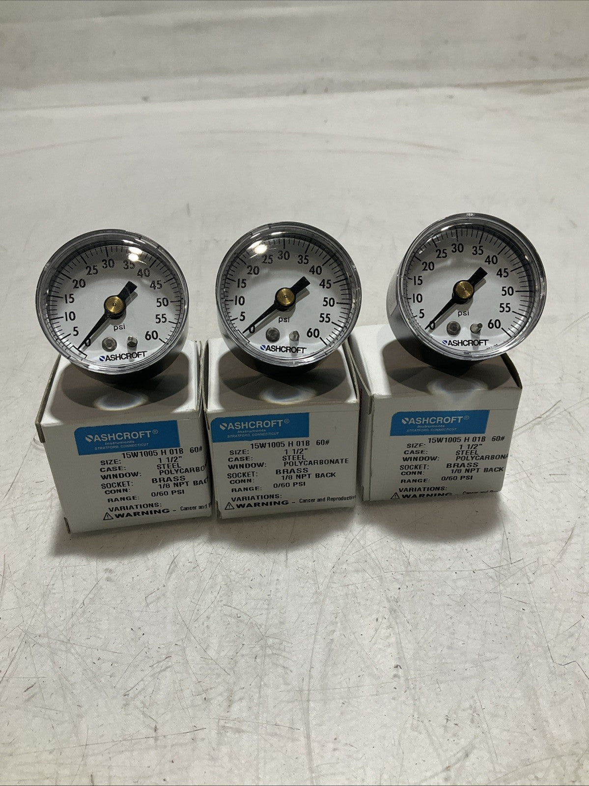 ASHCROFT 221-04 INDUSTRIAL PRESSURE GAUGE POLYCARBONATE 0-60PSI LOT OF 3 Z2M
