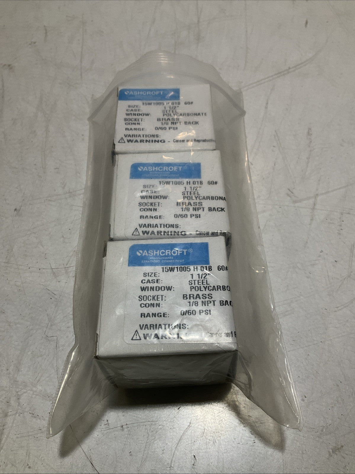 ASHCROFT 221-04 INDUSTRIAL PRESSURE GAUGE POLYCARBONATE 0-60PSI LOT OF 3 Z2M