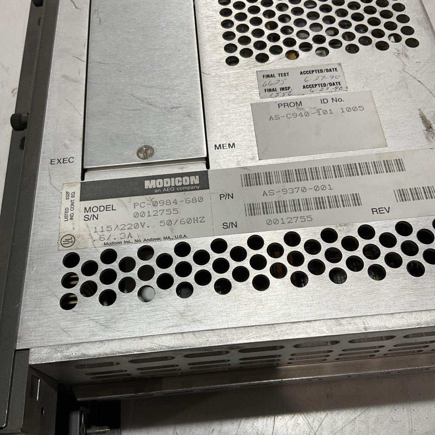 MODICON PC-0984-680-984 INDUSTRIAL CONTROL SYSTEM PROGRAMMABLE CONTROLLER Y2M