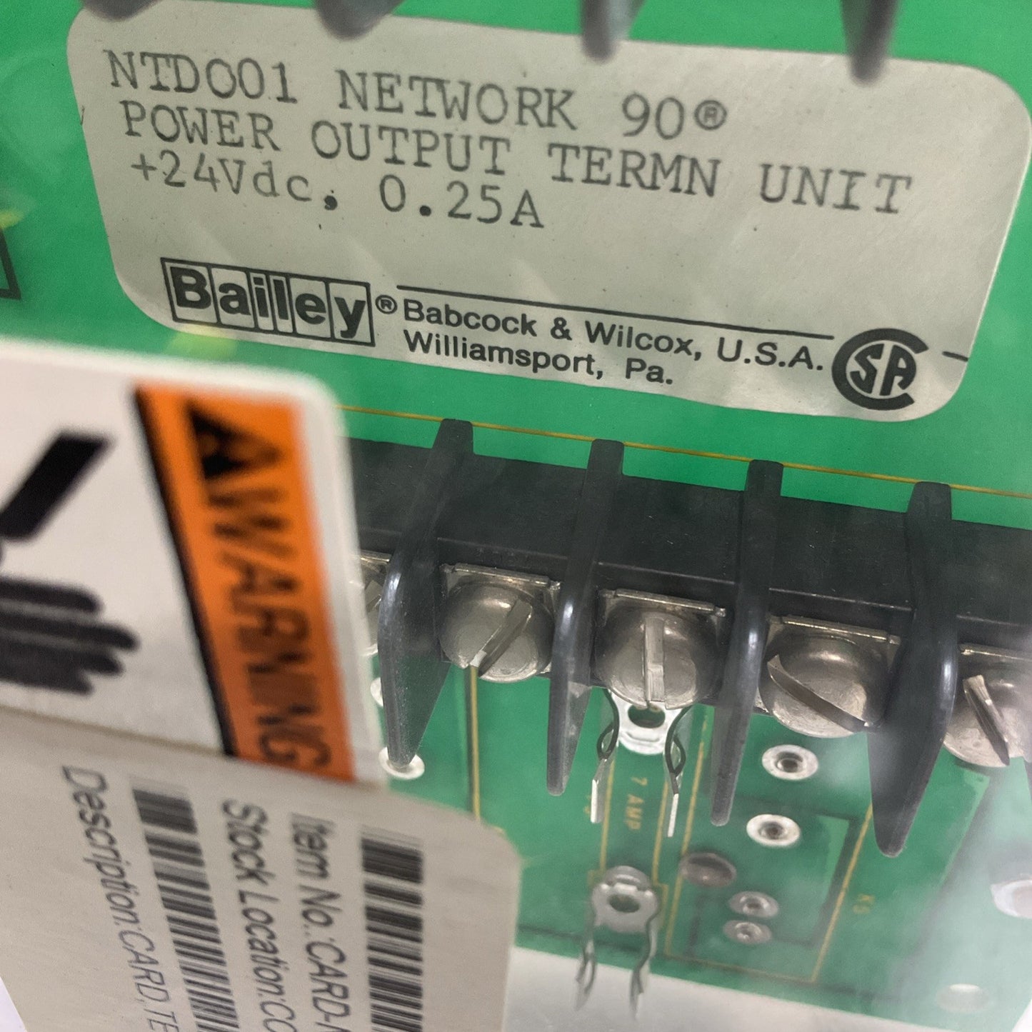 ABB; BAILEY NTD001 NETWORK 90 POWER OUTPUT CARD TERMIN UNIT CIRCUIT BOARD Y2M