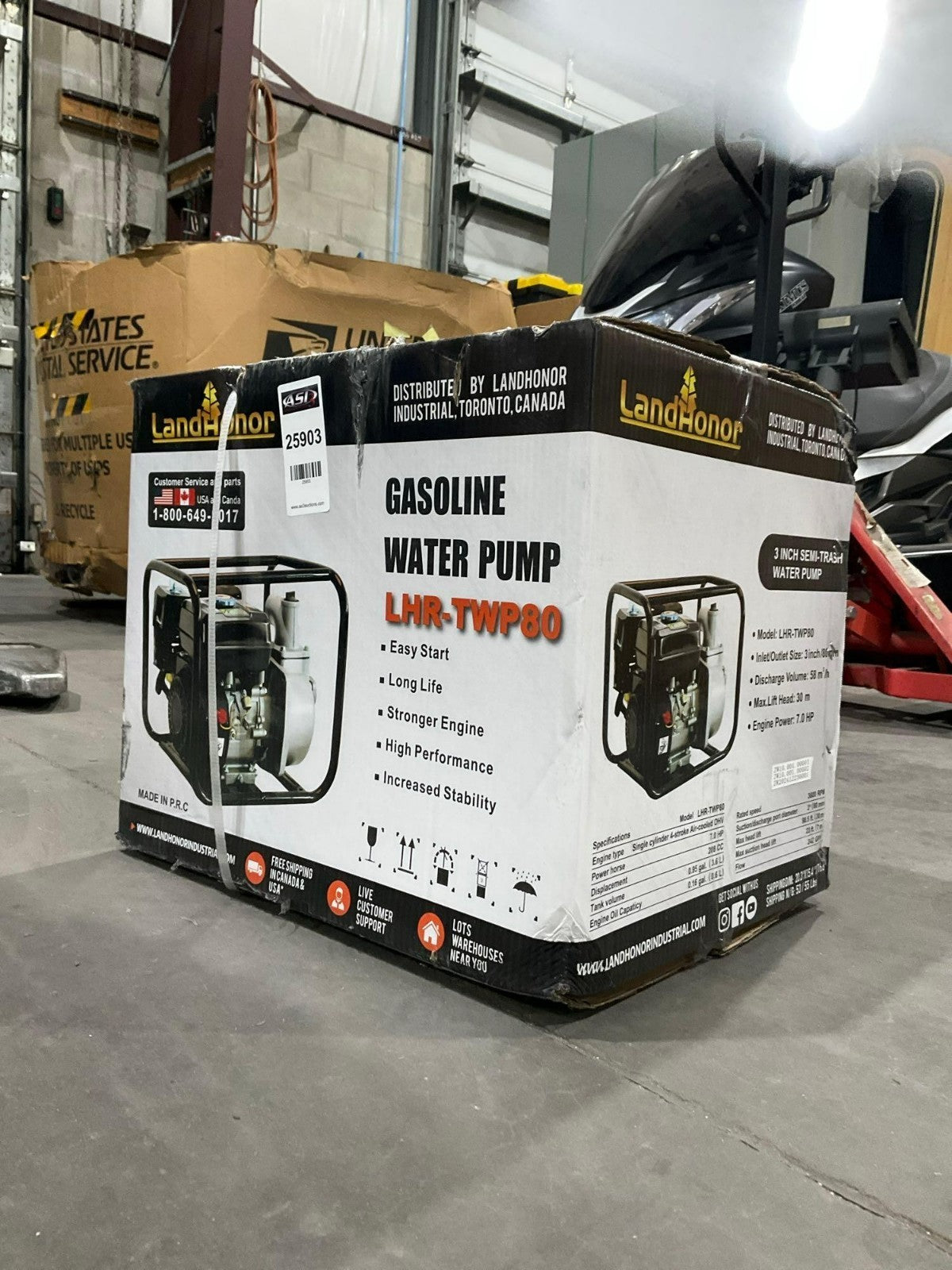 UNUSED LANDHONOR 3IN SEMI-TRASH WATER PUMP MODEL LHR-TWP80, GAS POWERED, 7.0 HP