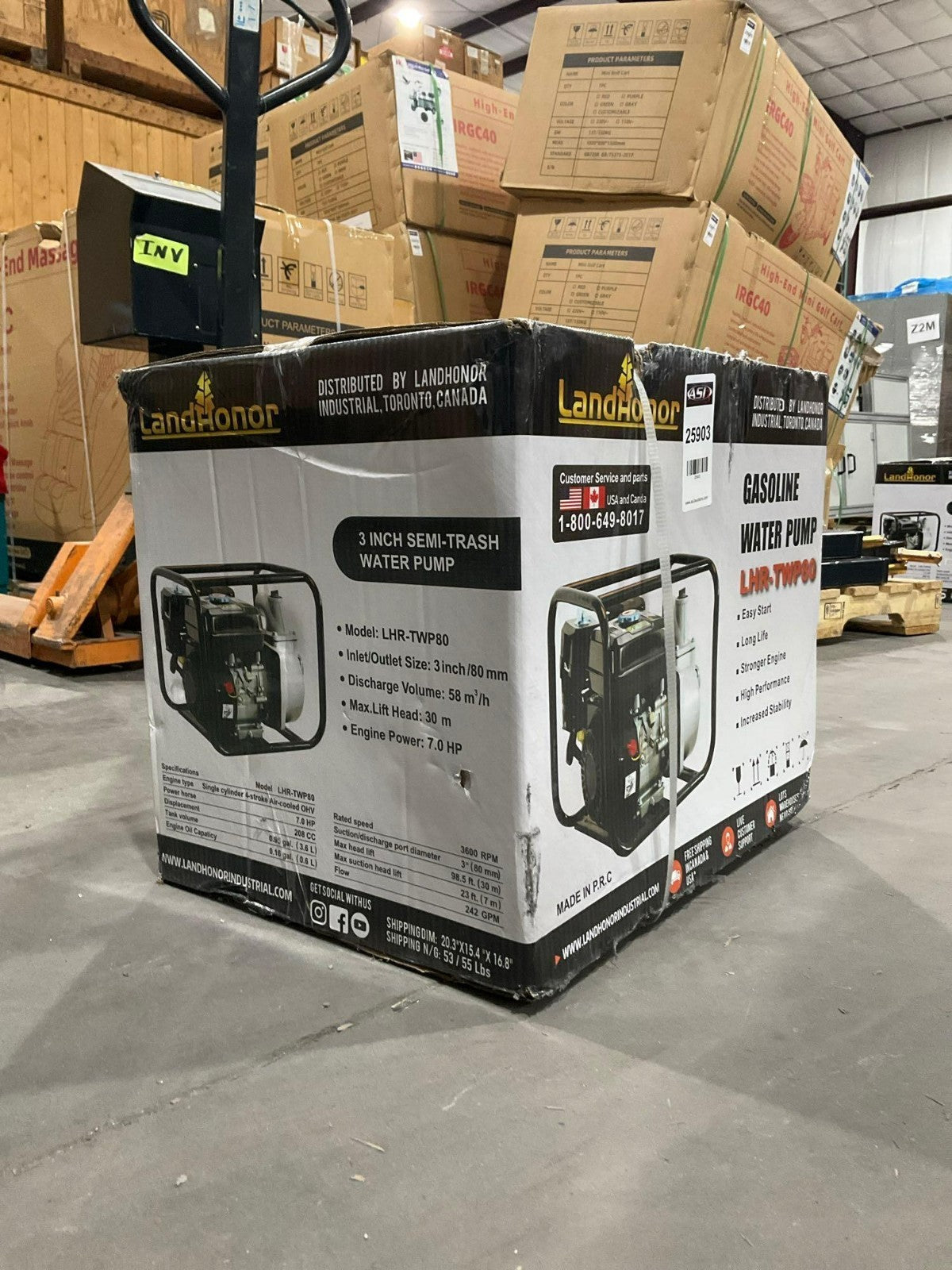 UNUSED LANDHONOR 3IN SEMI-TRASH WATER PUMP MODEL LHR-TWP80, GAS POWERED, 7.0 HP