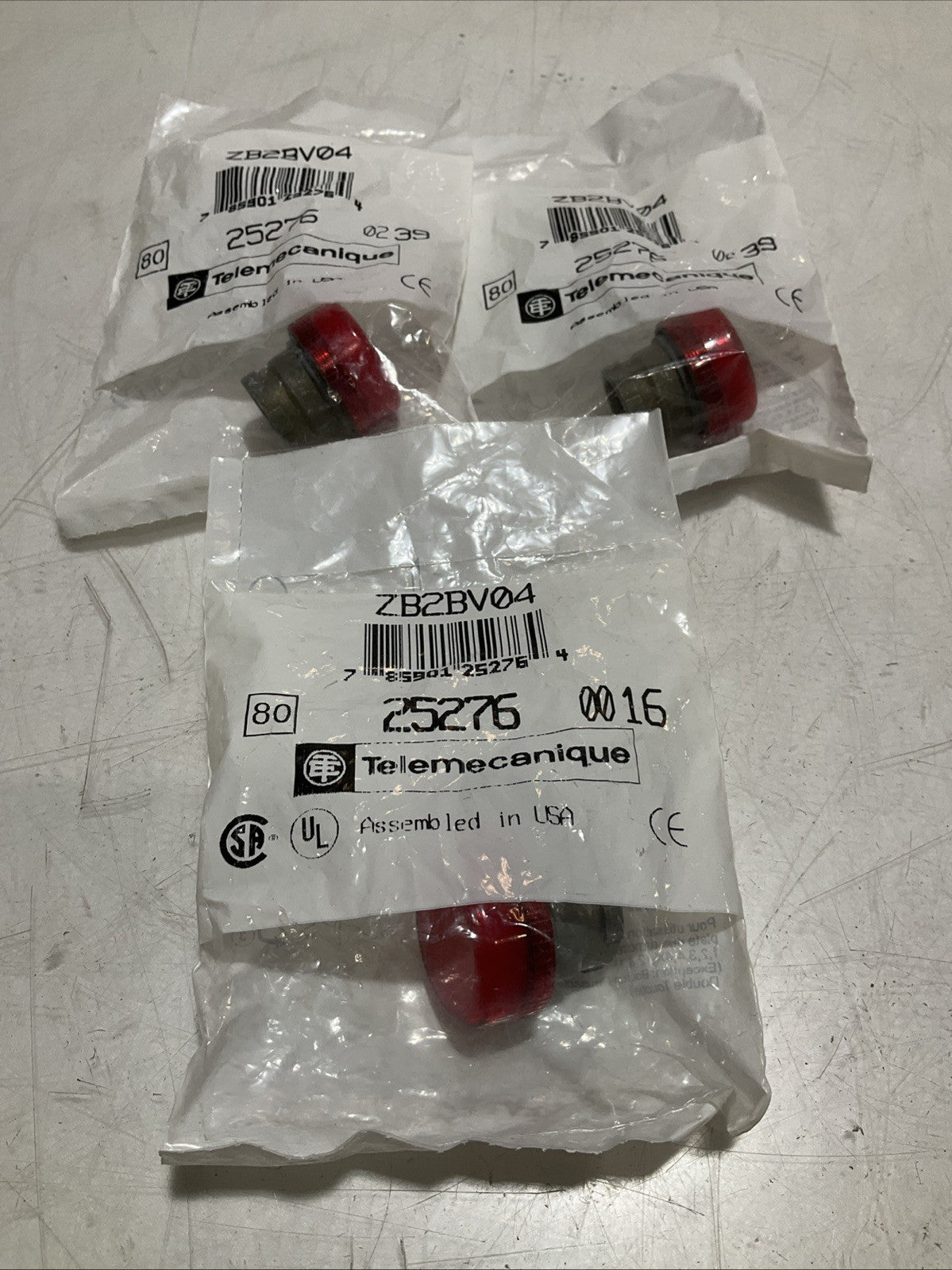 TELEMECANIQUE ZB2BV04 - 25276 ROUND RED PILOT LIGHT HEAD LOT OF 3 Z2M