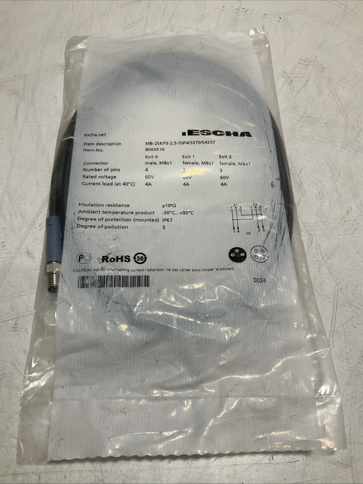 ESCHA 8065510 WIRE CABLE CONNECTOR 4X0.3MM PC 60V LOT OF 2 Z2M