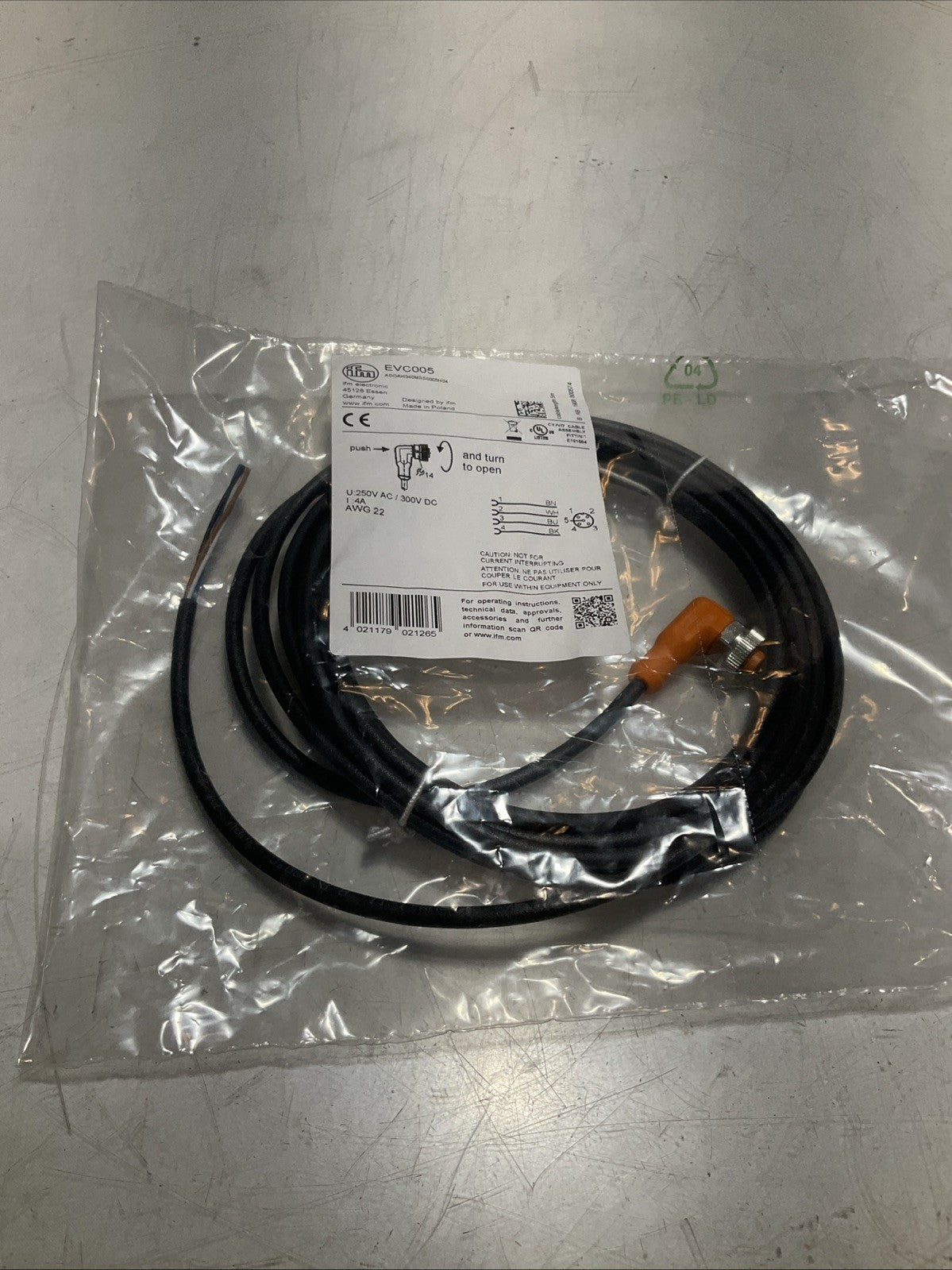IFM ELECTRONIC EVCOO5 FEMALE CORDSET CONNECTOR WIRE Z2M