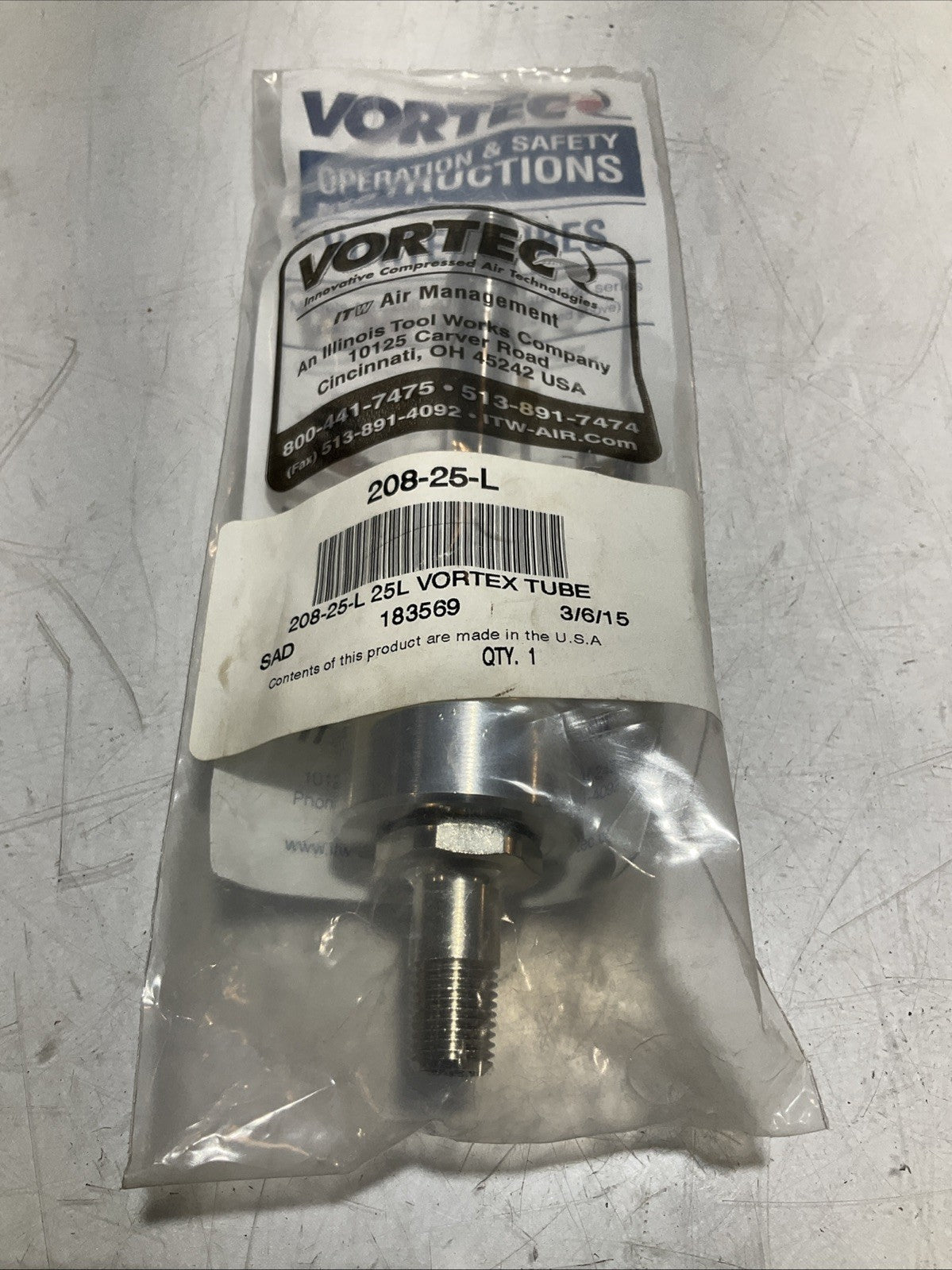 VORTEC 208-25-L 183569 COMPRESSED AIR SPOT COOLING VORTEX TUBE Z2M