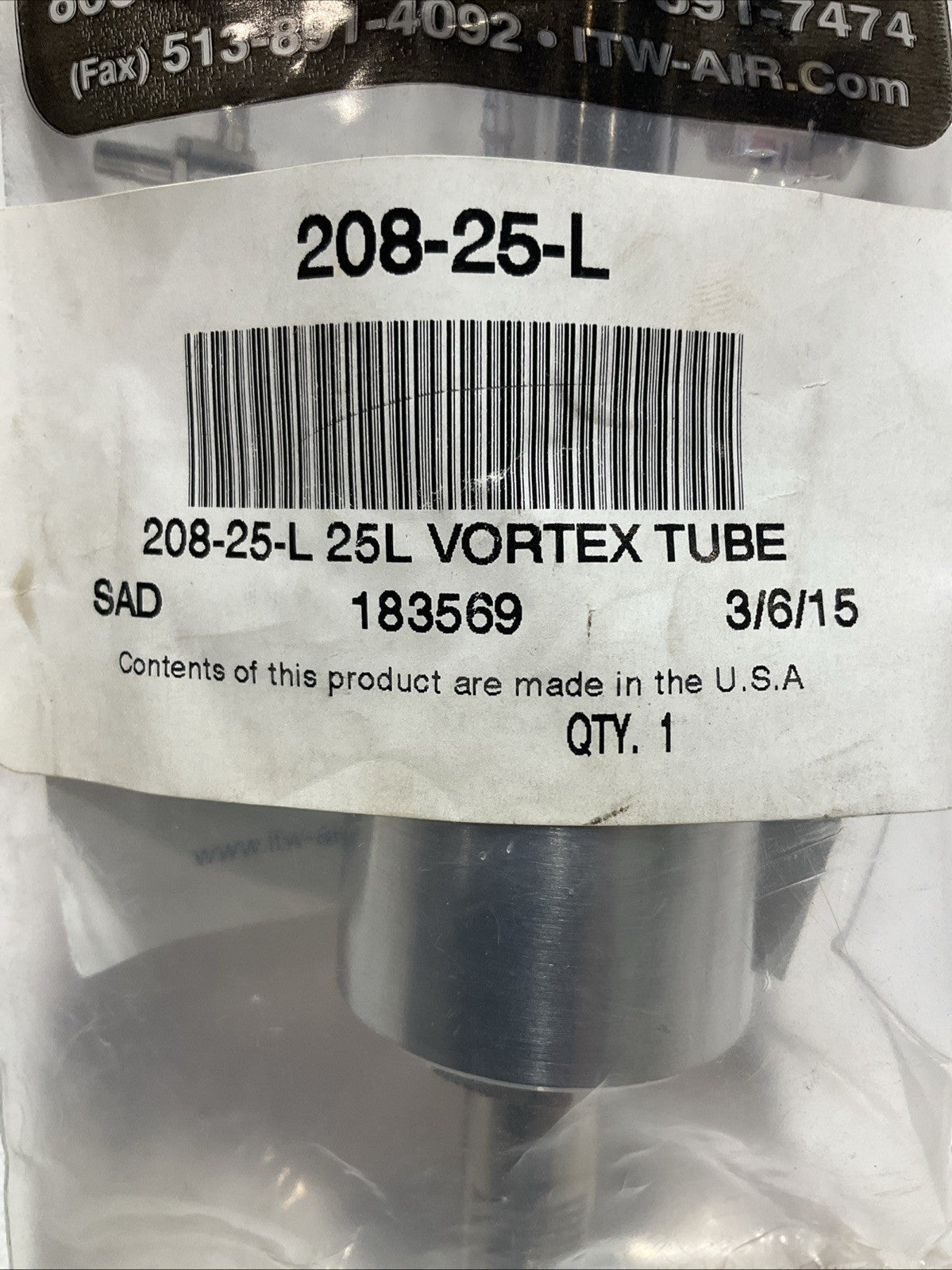 VORTEC 208-25-L 183569 COMPRESSED AIR SPOT COOLING VORTEX TUBE Z2M