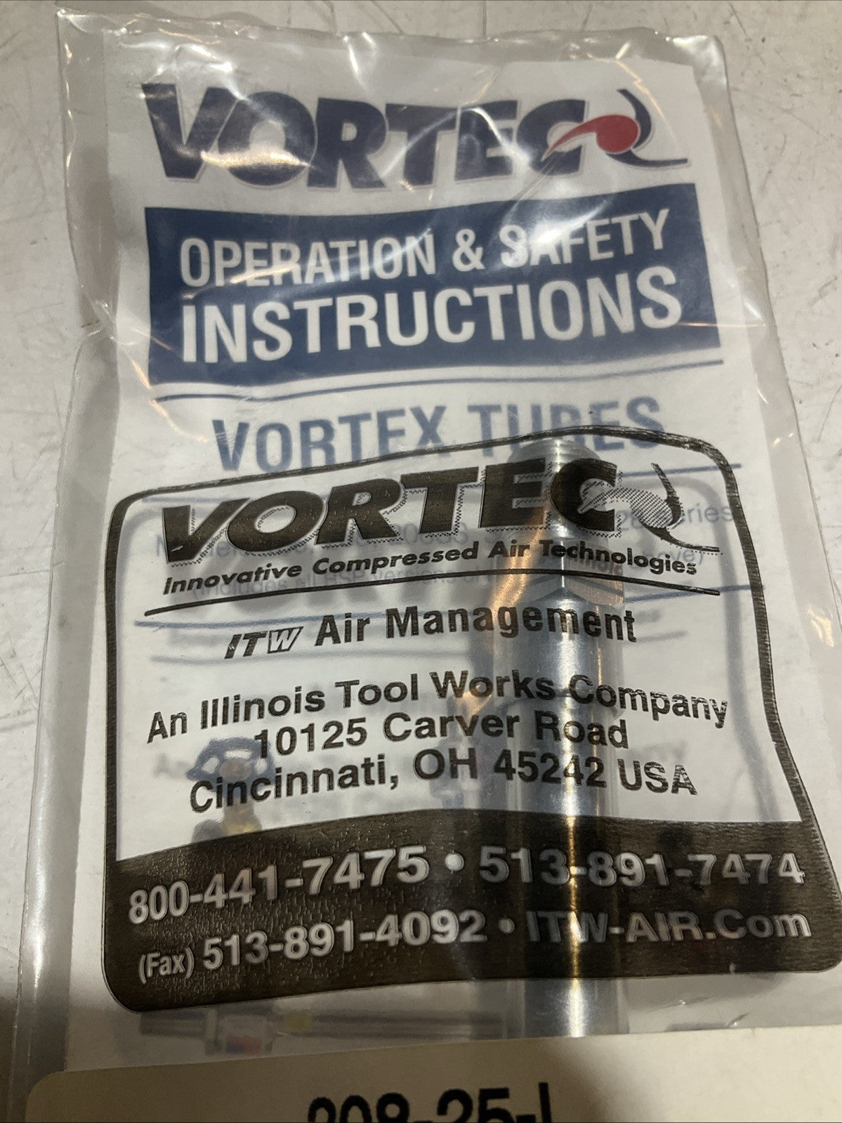 VORTEC 208-25-L 183569 COMPRESSED AIR SPOT COOLING VORTEX TUBE Z2M