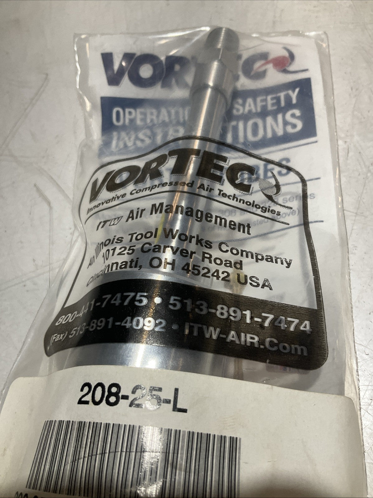 VORTEC 208-25-L 183569 COMPRESSED AIR SPOT COOLING VORTEX TUBE Z2M