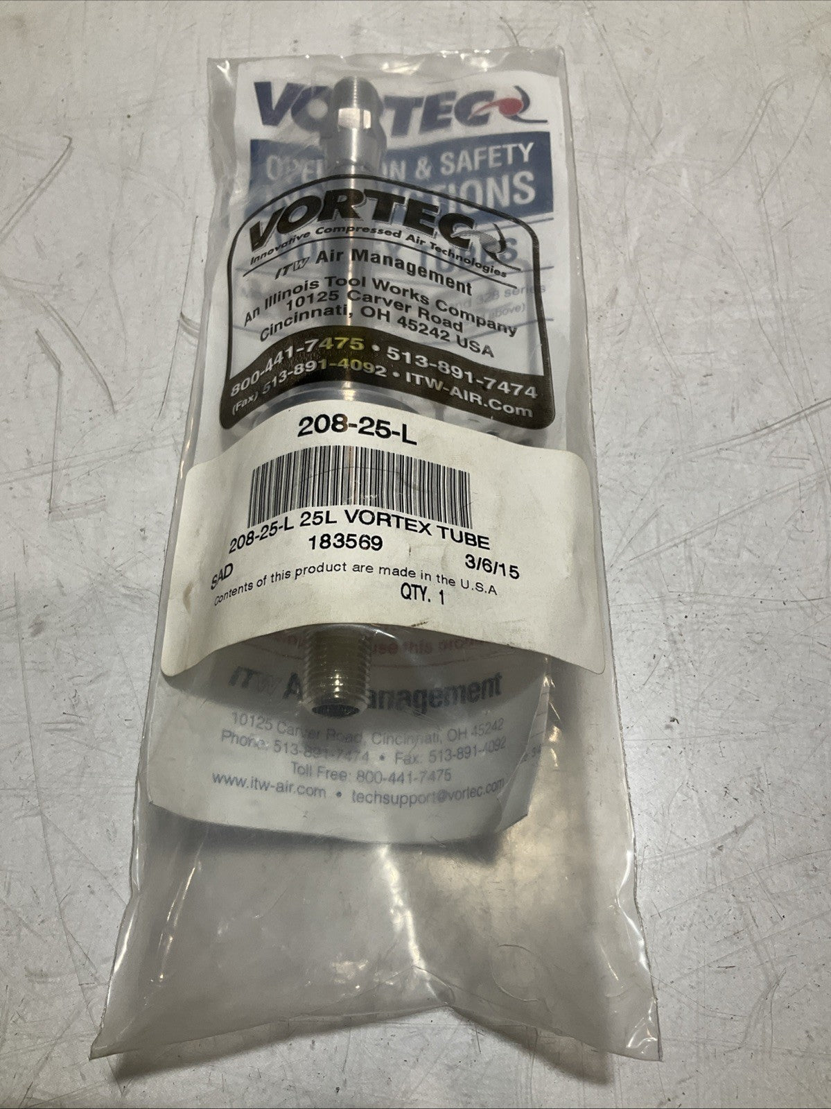 VORTEC 208-25-L 183569 COMPRESSED AIR SPOT COOLING VORTEX TUBE Z2M