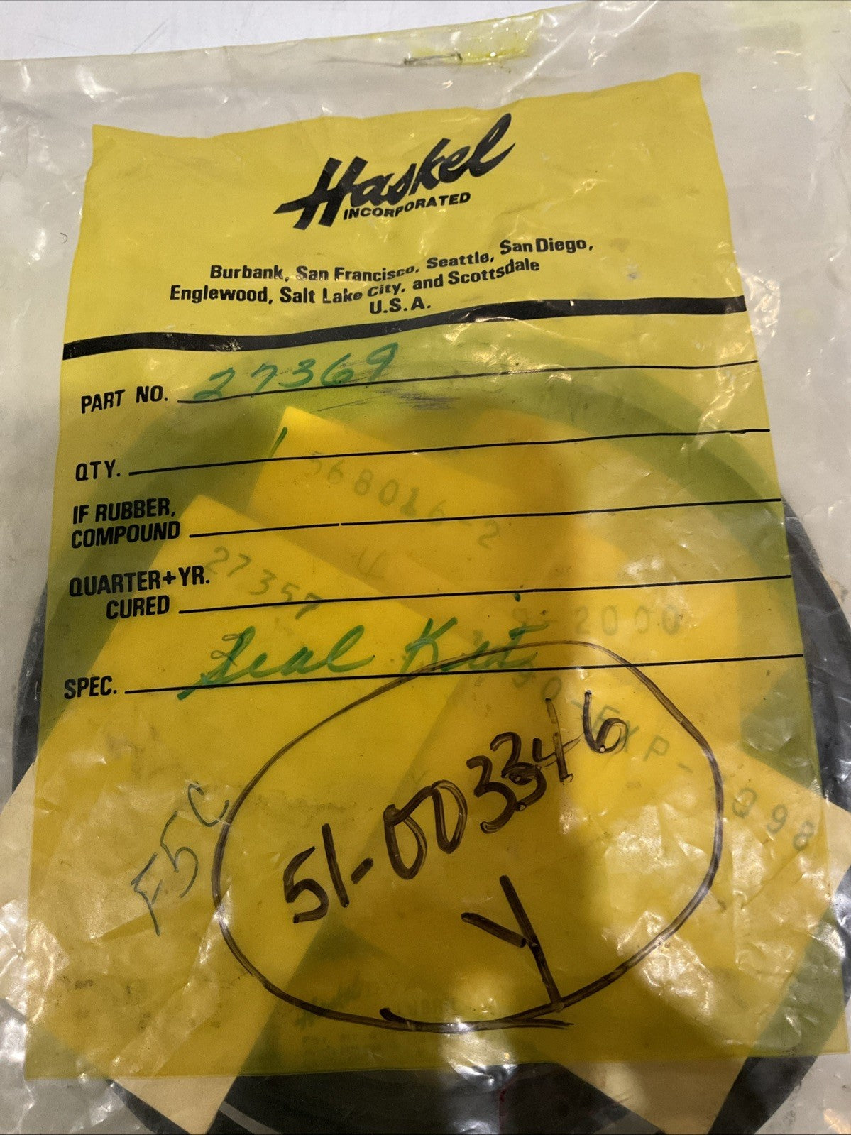 HASKEL 27369 AIR DRIVE SEAL KIT Z2M