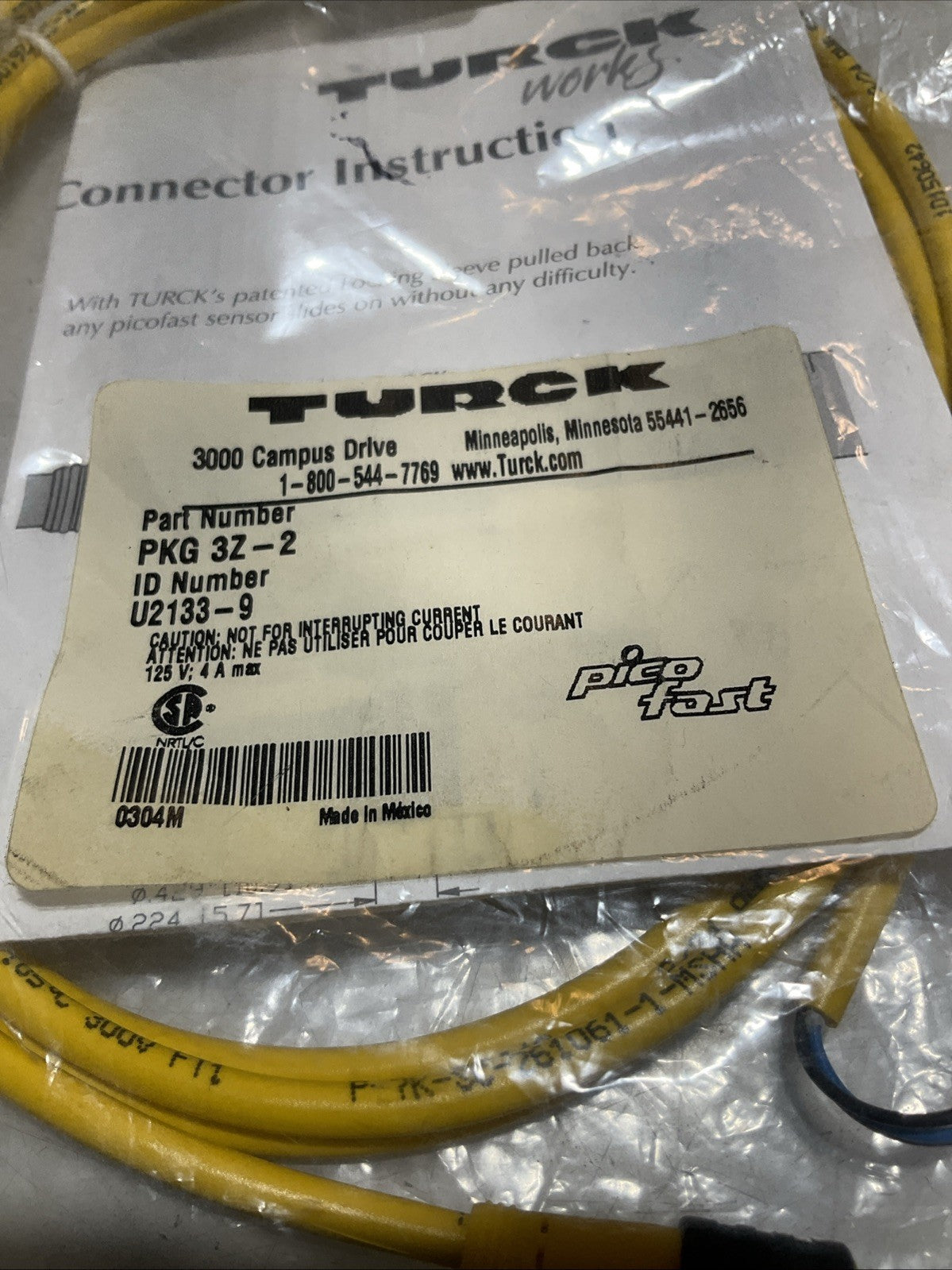 TURCK PKG3Z-2 UNTERMINATED SENSOR ACTUATOR CABLE Y2M