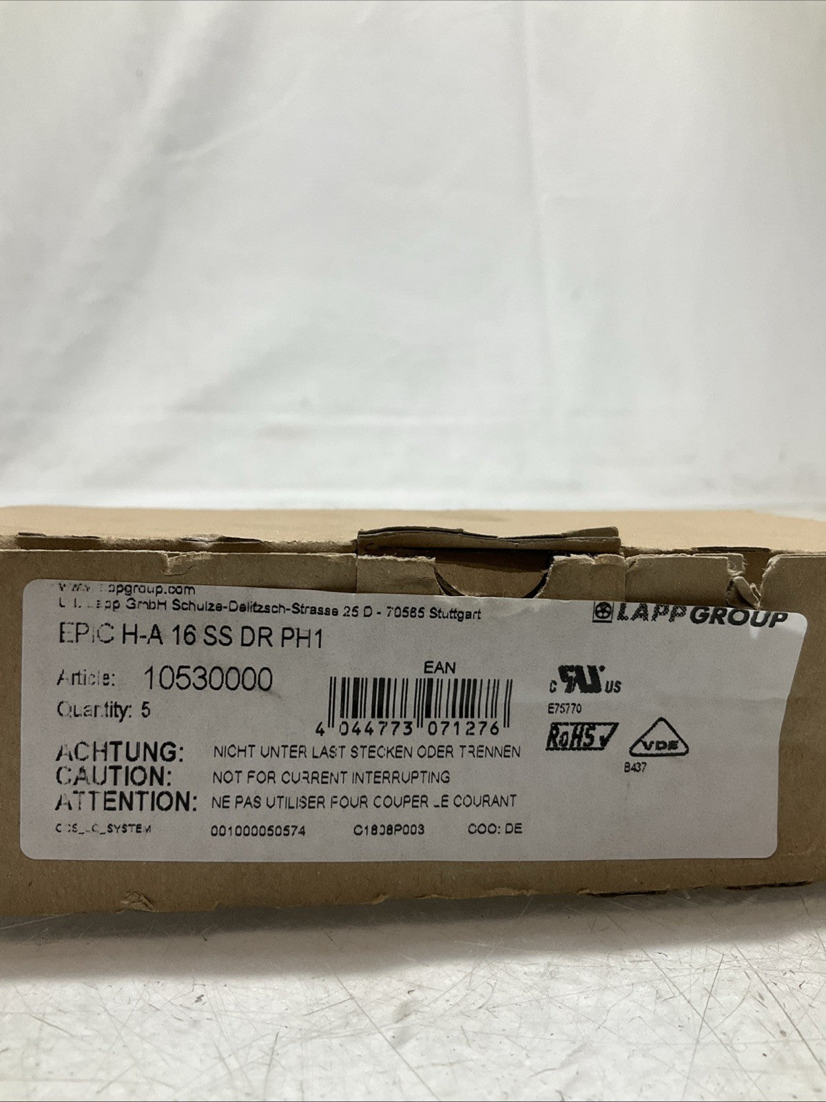 EPIC CONNECTOR H-A16SS DRPH1 16AMP UNMP MULTI-WIRED HOUSING LOT OF 5 Z2M