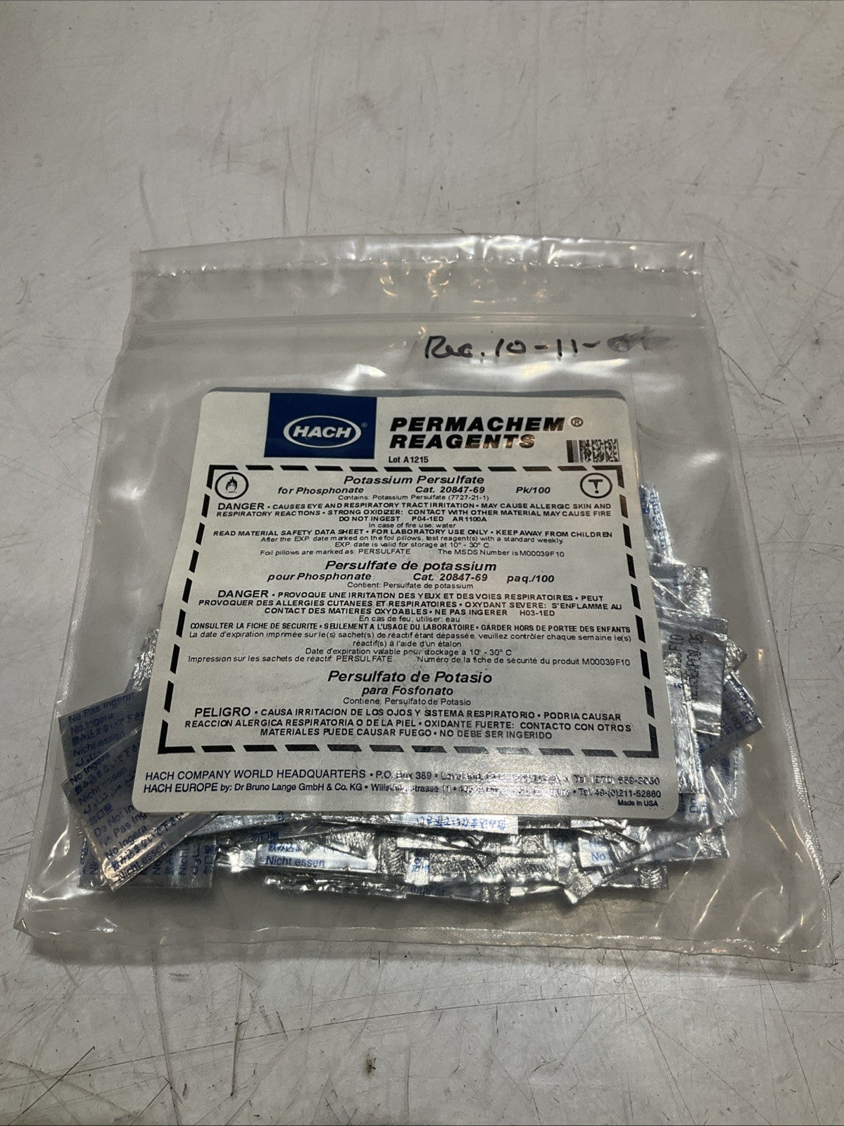 HACH 20847-69 POTASSIUM PERSULFATE PERMACHEM REAGENTS LOT OF 3 Y2M