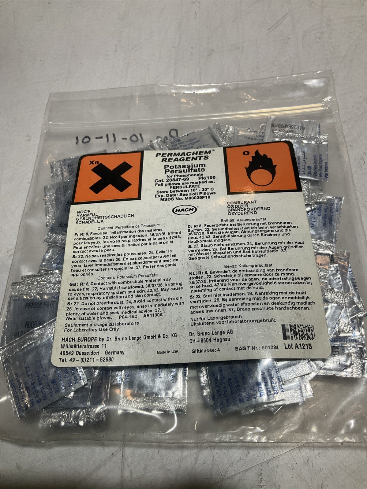 HACH 20847-69 POTASSIUM PERSULFATE PERMACHEM REAGENTS LOT OF 3 Y2M