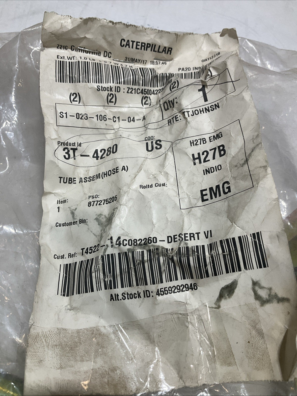 CATERPILLAR 3T-4280 TUBE HOSE ASSEMBLY Y2M