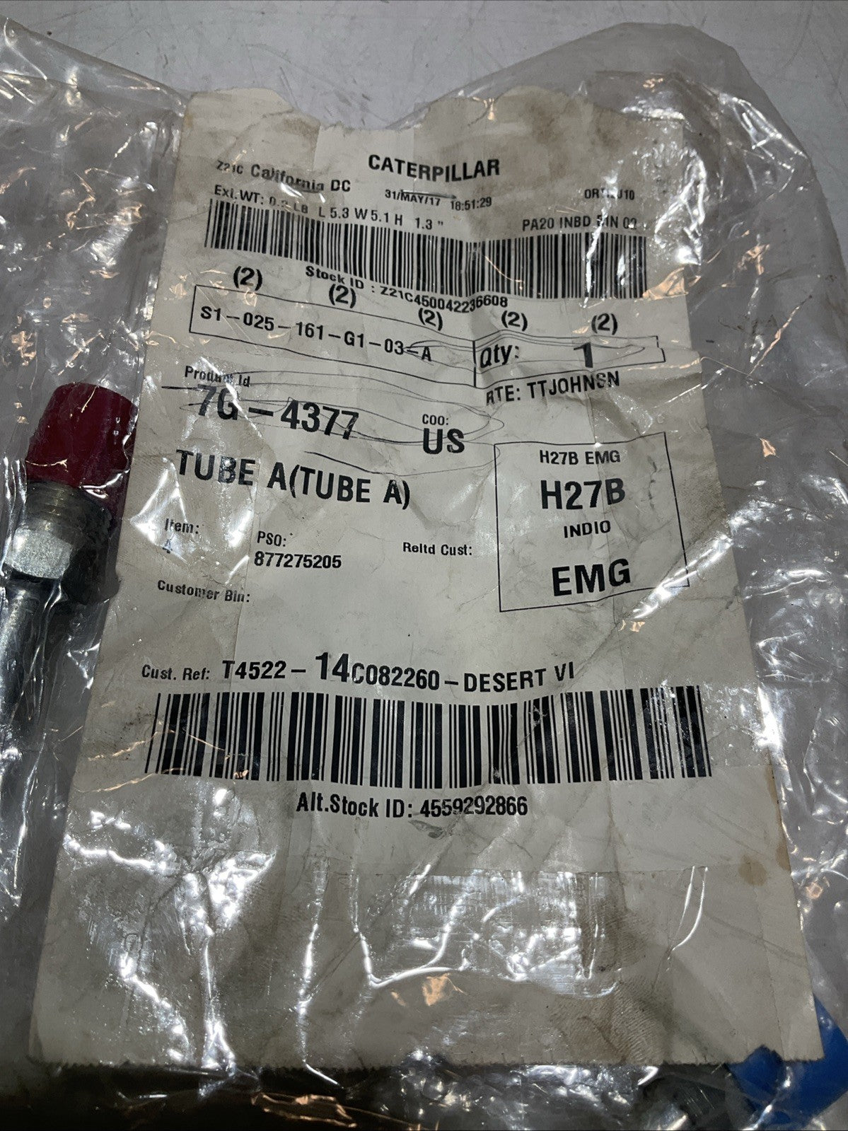 CATERPILLAR 7G-4377 TUBE ASSEMBLY Y2M