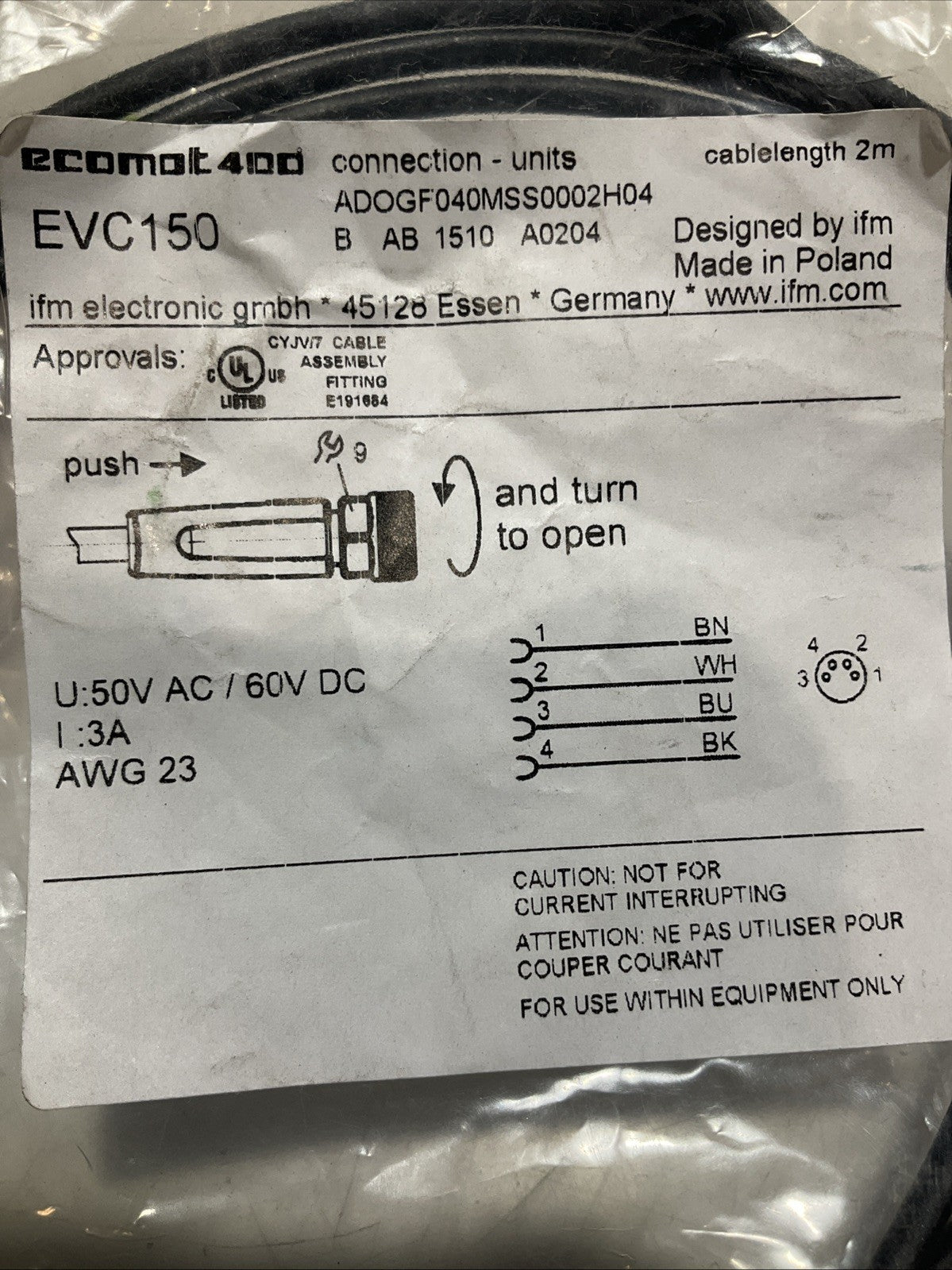 ECOMAT 400 EVC150 WIRE CABLE CONNECTOR 2M Z2M