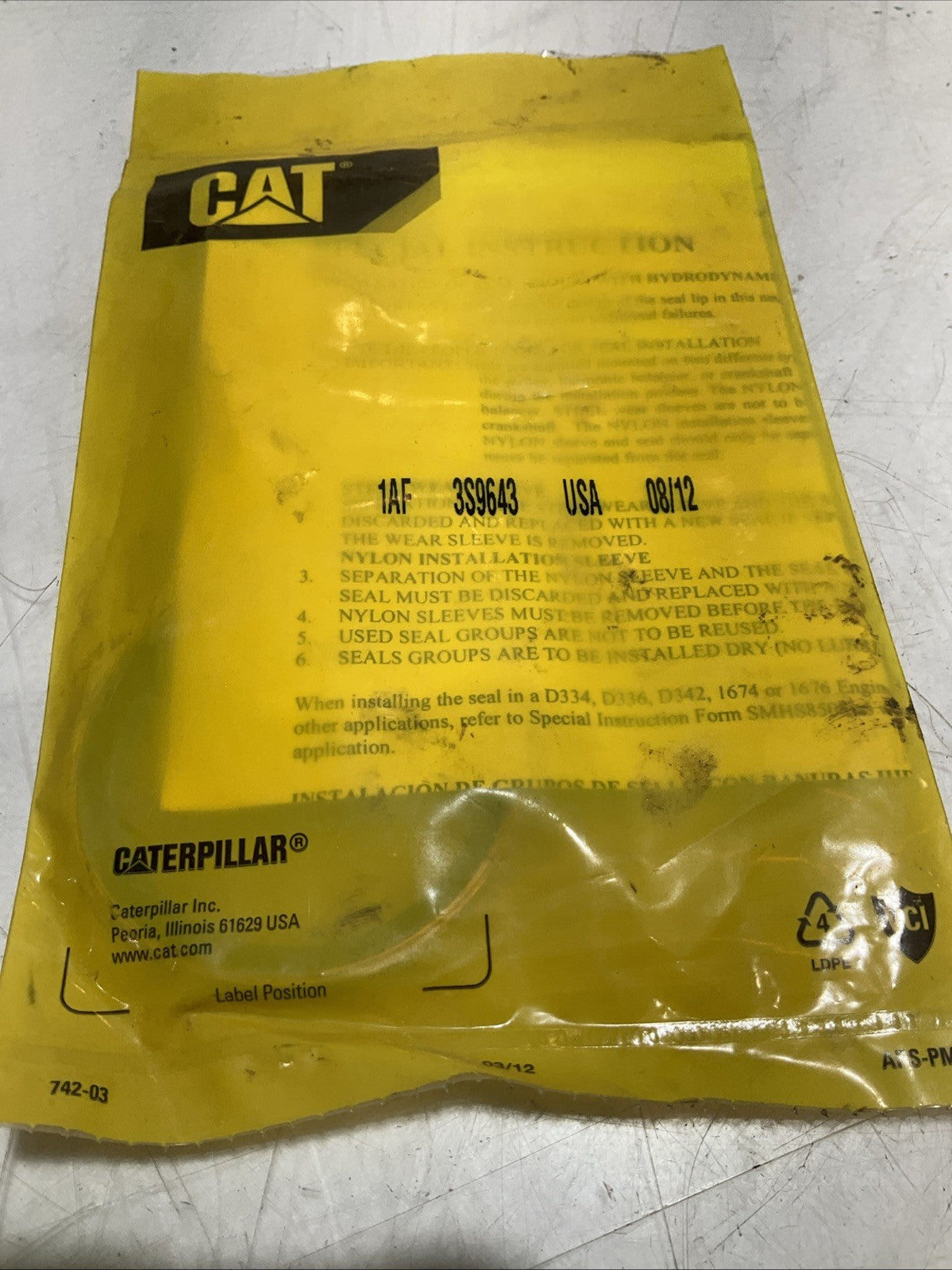 CAT-CATERPILLAR 1AF3S9643 OIL SEAL LOT OF 2 Y2M