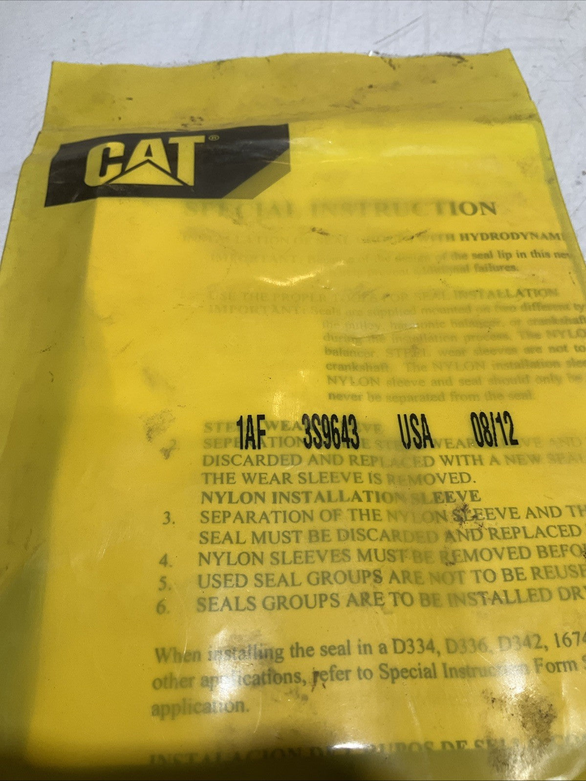 CAT-CATERPILLAR 1AF3S9643 OIL SEAL LOT OF 2 Y2M
