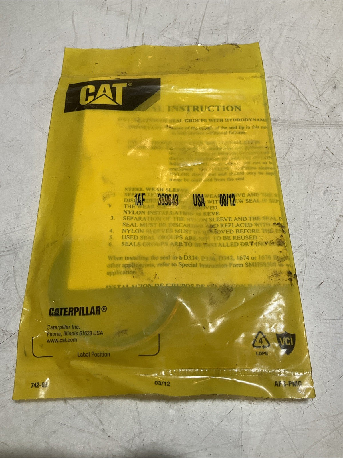 CAT-CATERPILLAR 1AF3S9643 OIL SEAL LOT OF 2 Y2M
