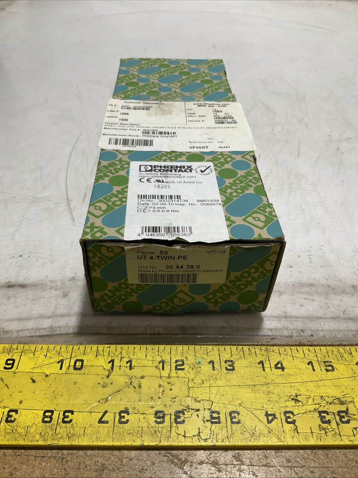 PHOENIX CONTACT 3044380 UT4-TWIN-PE DIN RAIL TERMINAL BLOCK LOT OF 50 Z2M