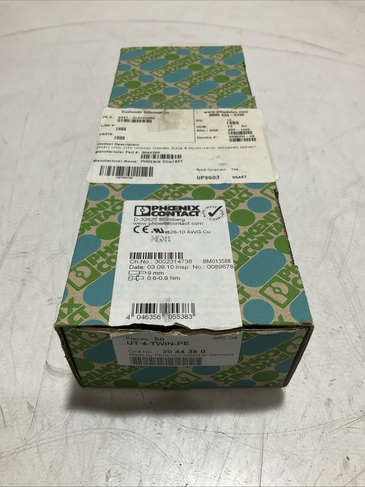 PHOENIX CONTACT 3044380 UT4-TWIN-PE DIN RAIL TERMINAL BLOCK LOT OF 50 Z2M