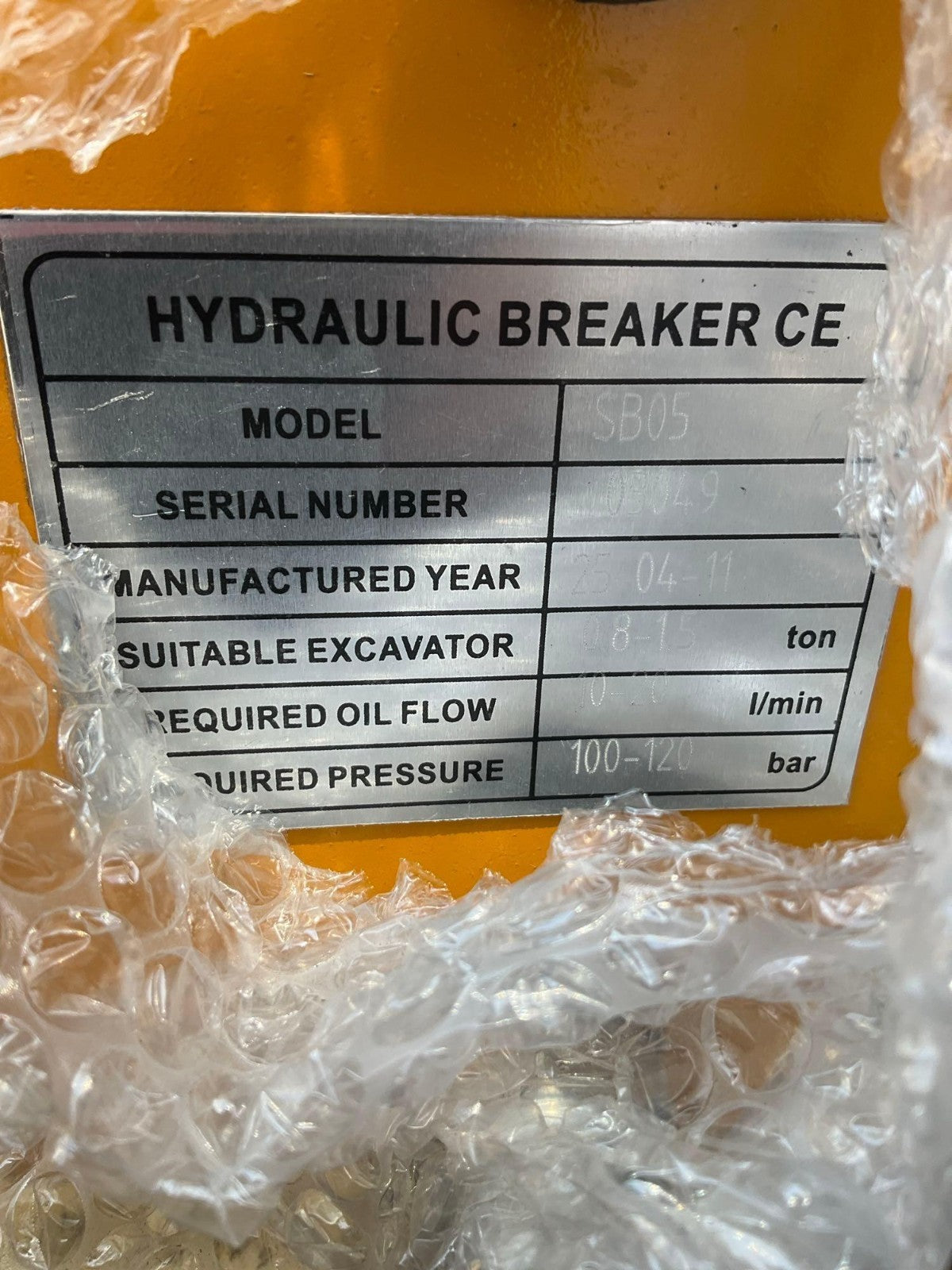 UNUSED HYDRAULIC BREAKER FOR MINI EXCAVATOR CE MODEL SB05
