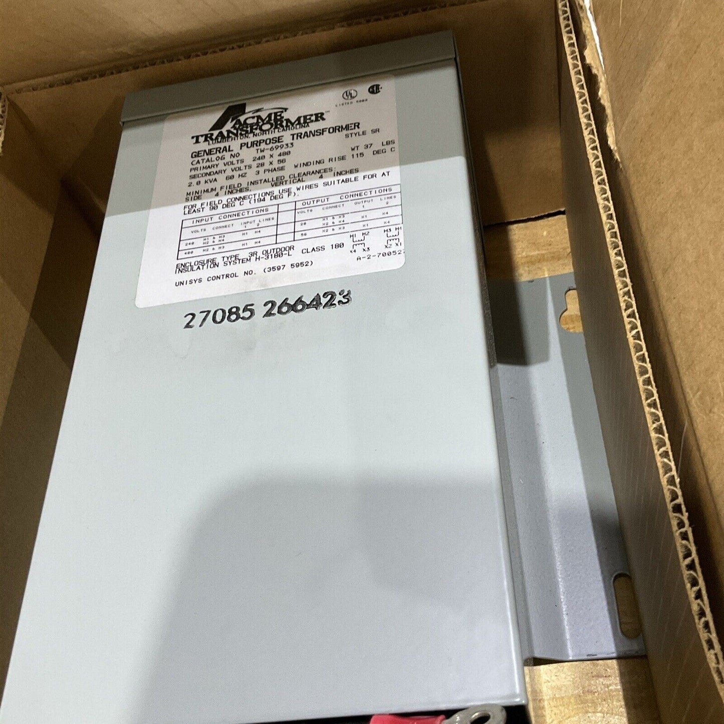 ACME TRANSFORMER TW-69933 GENERAL PURPOSE TRANSFORMER 60HZ 3 PH U3S