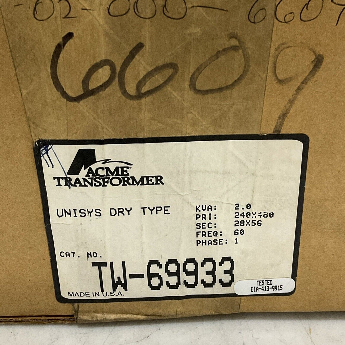 ACME TRANSFORMER TW-69933 GENERAL PURPOSE TRANSFORMER 60HZ 3 PH U3S