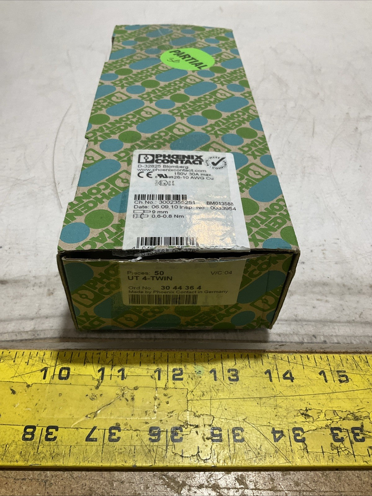 PHOENIX CONTACT 3044364 UT4- TWIN FEED TERMINAL BLOCK LOT 36 Z2M