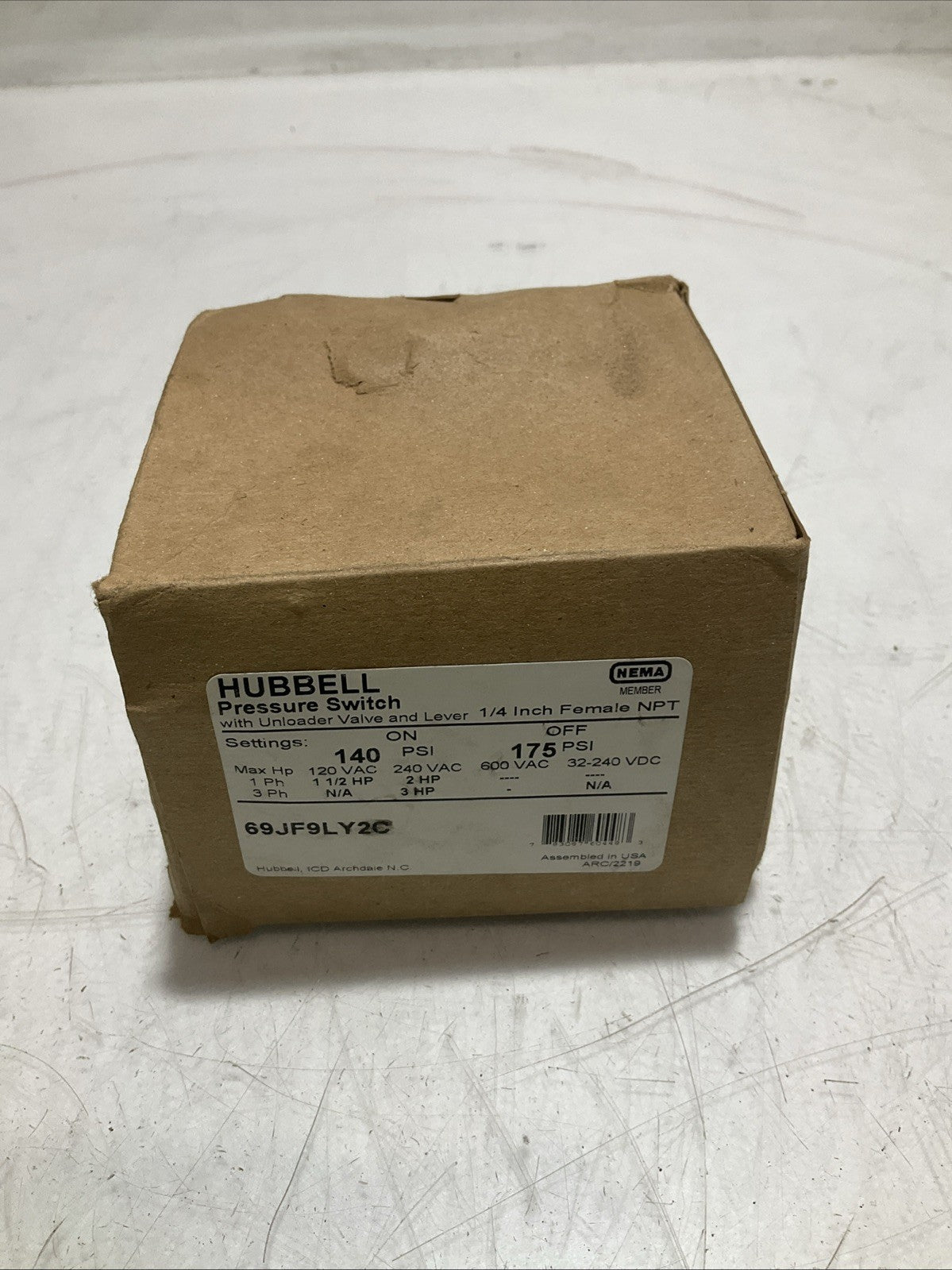HUBBELL 69JF9LY2C FURNAS AIR COMPRESSOR PRESSURE CONTROL VALVE 140-175P Z2M