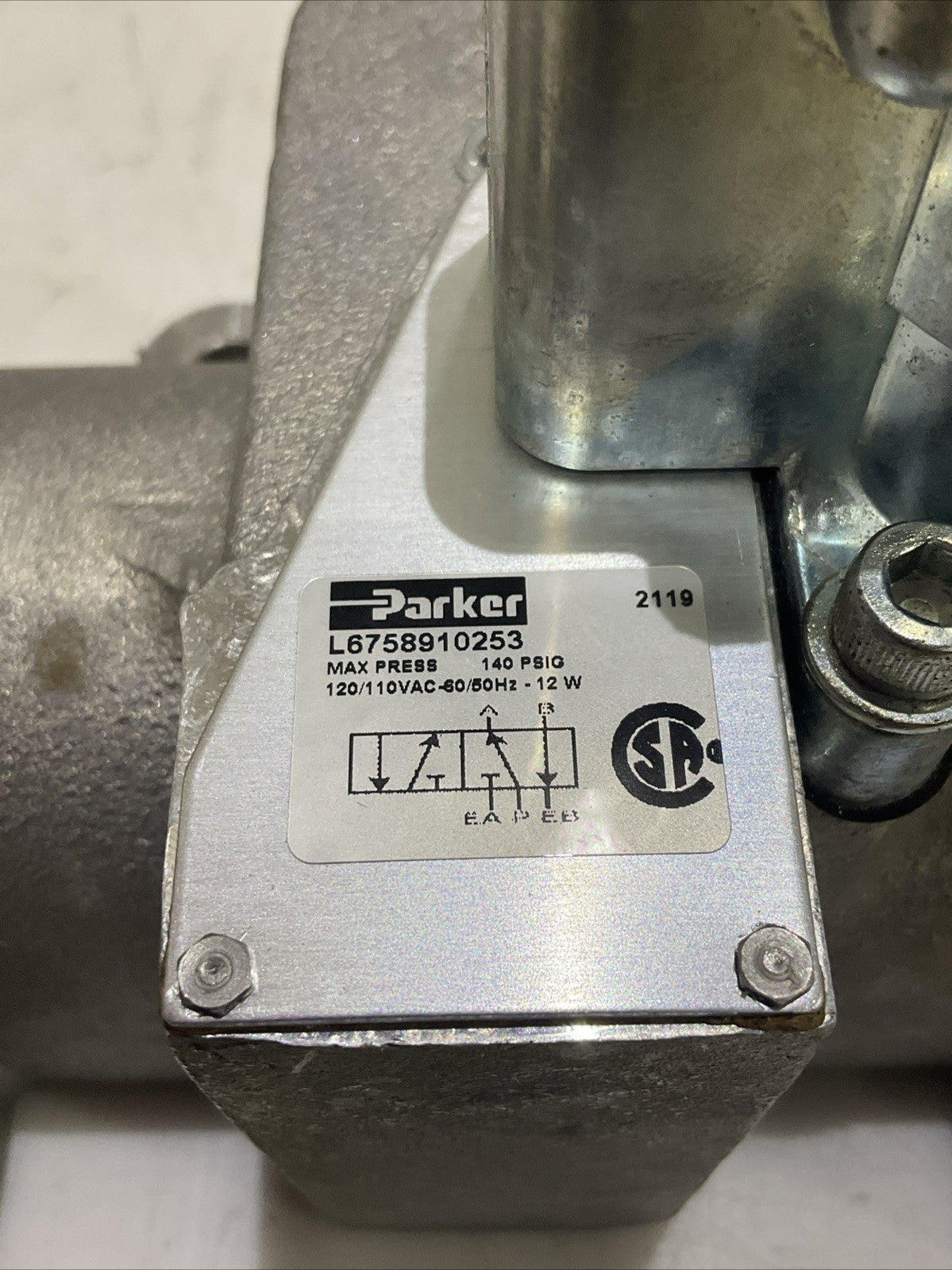 PARKER L6758910253 K175903553 SOLENOID VALVE 140 PSIG 120/110VAC 60/50HZ 12W Z2M