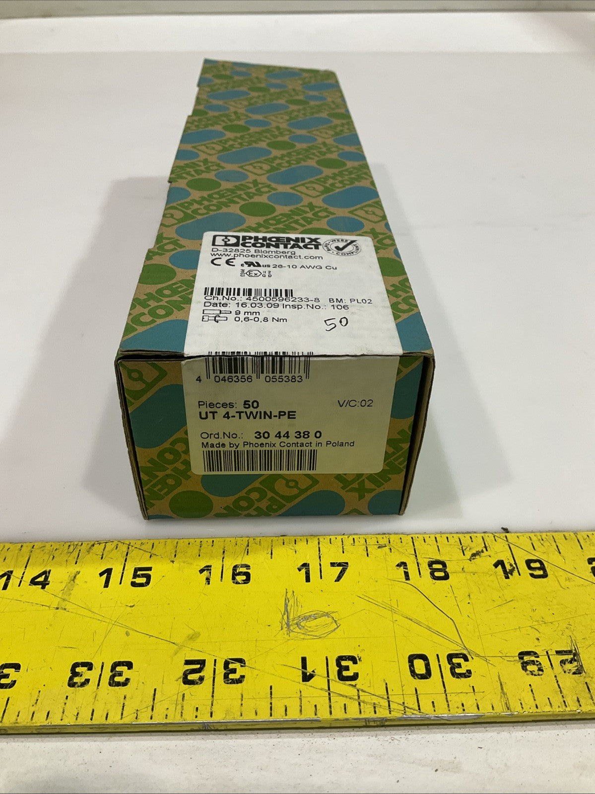 PHOENIX CONTACT UT4-TWIN-PE 3044380 CONDUCTOR TERMINAL BLOCK LOT 50 Y2M
