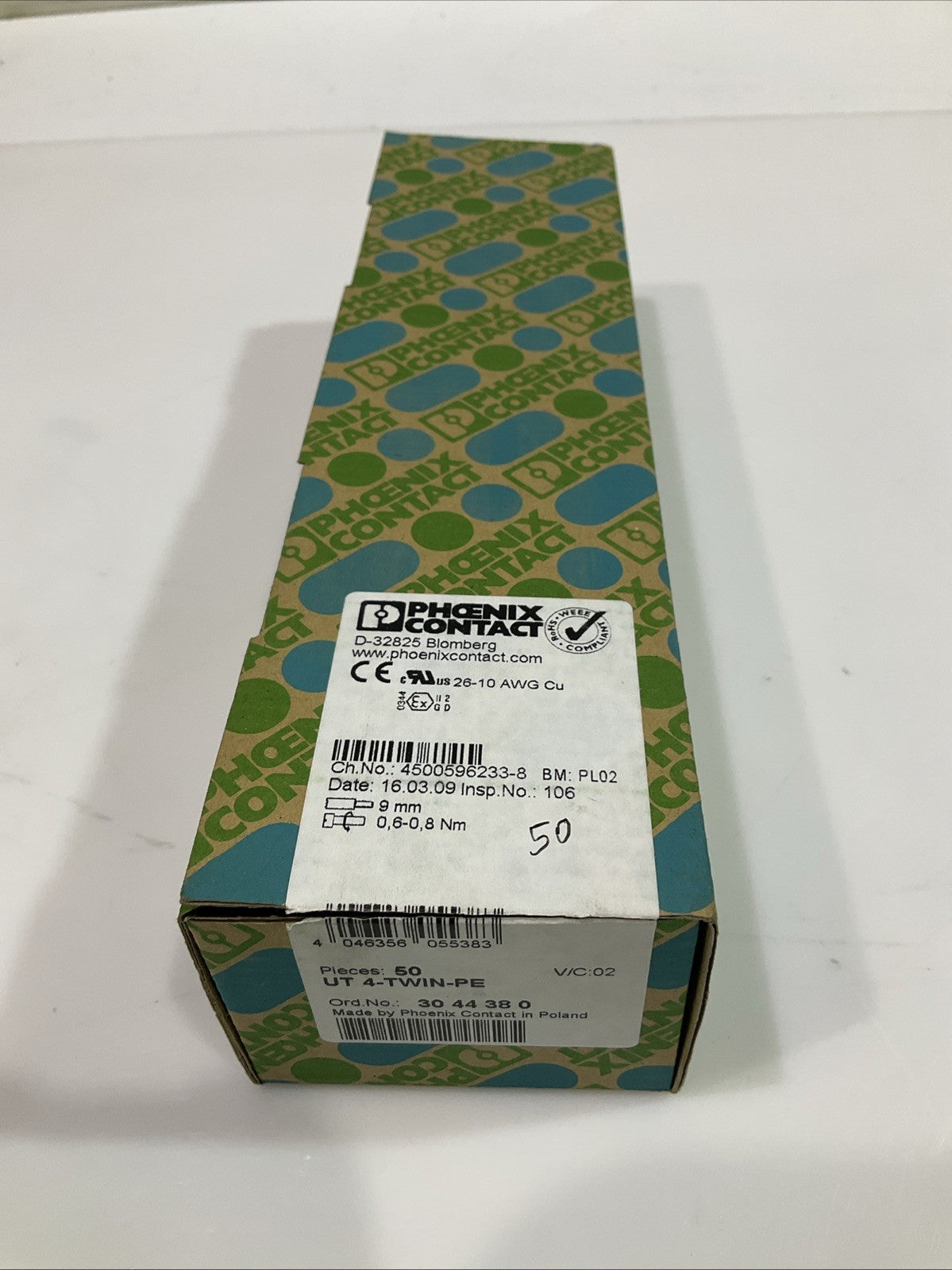 PHOENIX CONTACT UT4-TWIN-PE 3044380 CONDUCTOR TERMINAL BLOCK LOT 50 Y2M