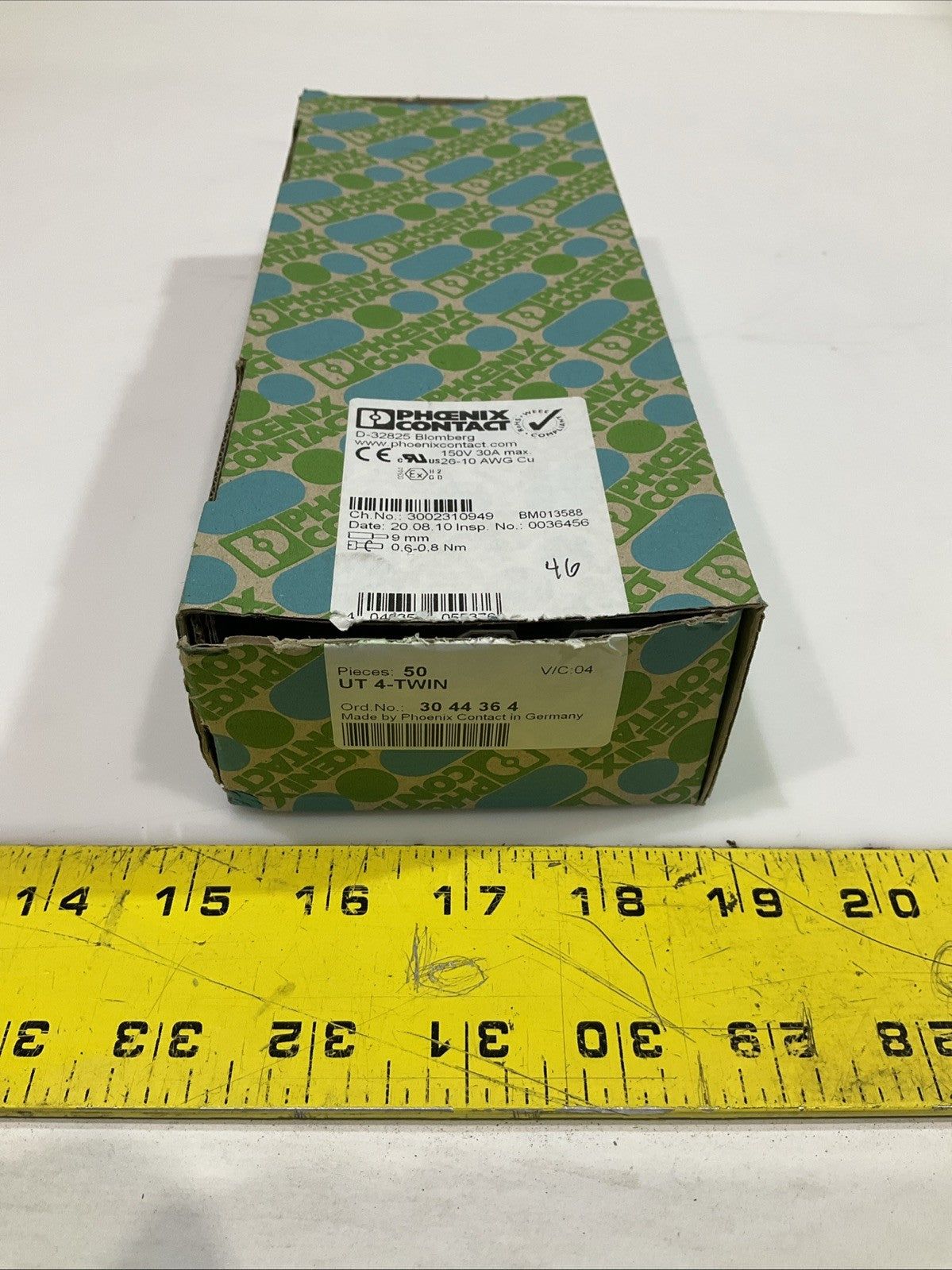 PHOENIX CONTACT UT4-TWIN 3044364 TERMINAL BLOCK CONDUCTOR LOT OF 46 Y2M