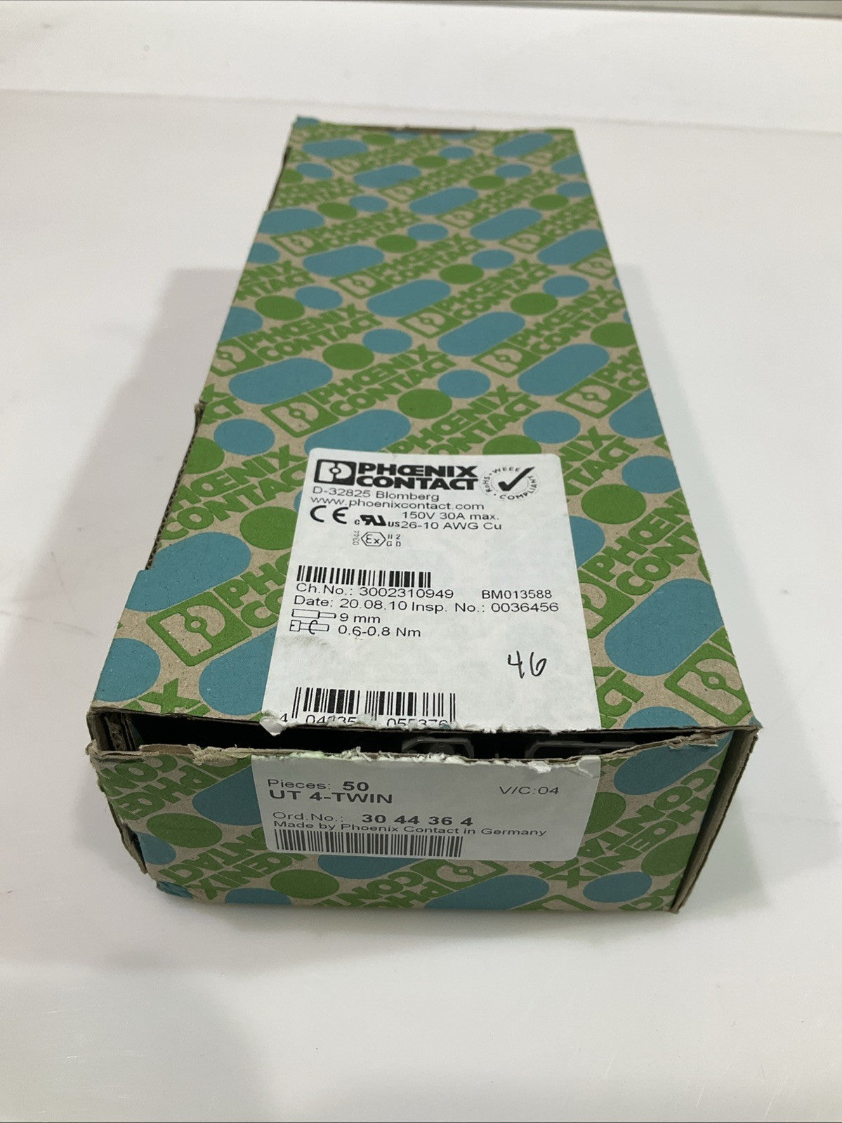 PHOENIX CONTACT UT4-TWIN 3044364 TERMINAL BLOCK CONDUCTOR LOT OF 46 Y2M