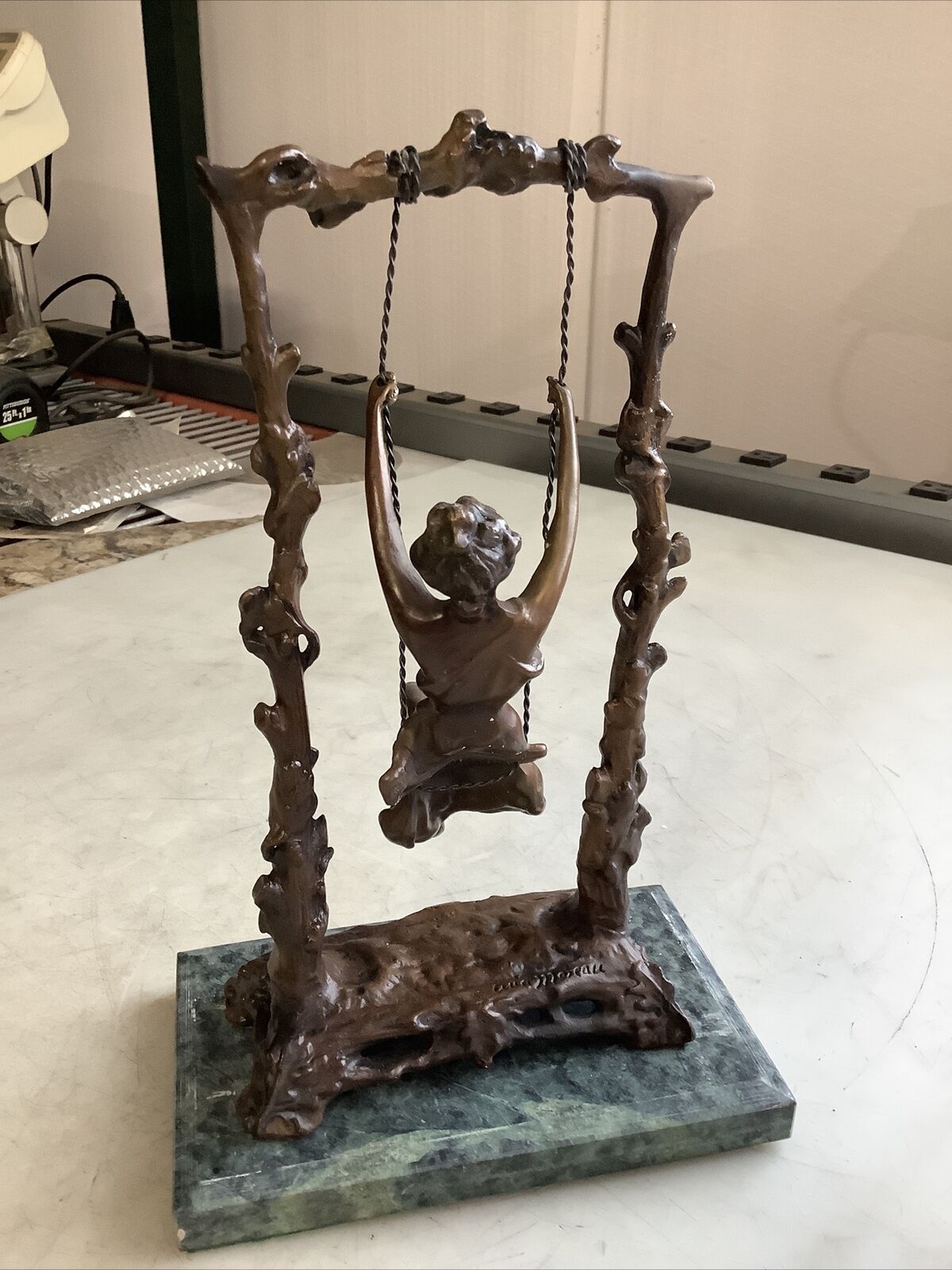 Moreau (Auguste) BRONZE STATUE WOMAN SWING 11IN ON MARBLE BASE